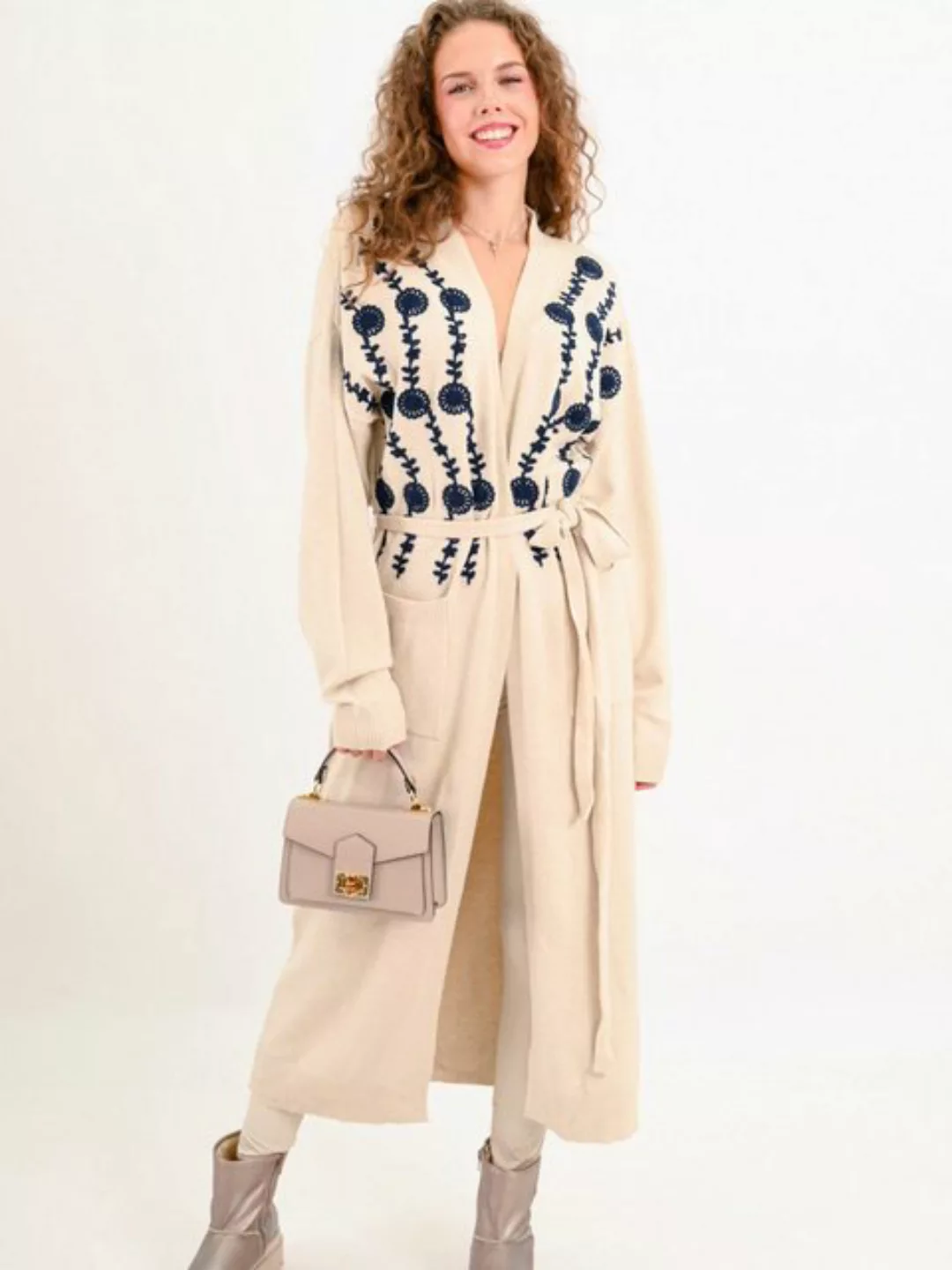 MODAFEIN Strickmantel Longcardigan Ranke Beige günstig online kaufen