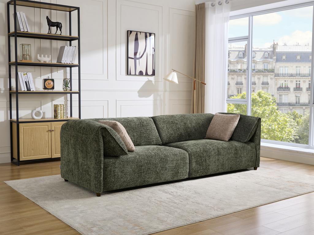 Sofa 3-Sitzer - Strukturstoff - Grün - LOUSOPA von Maison Céphy günstig online kaufen