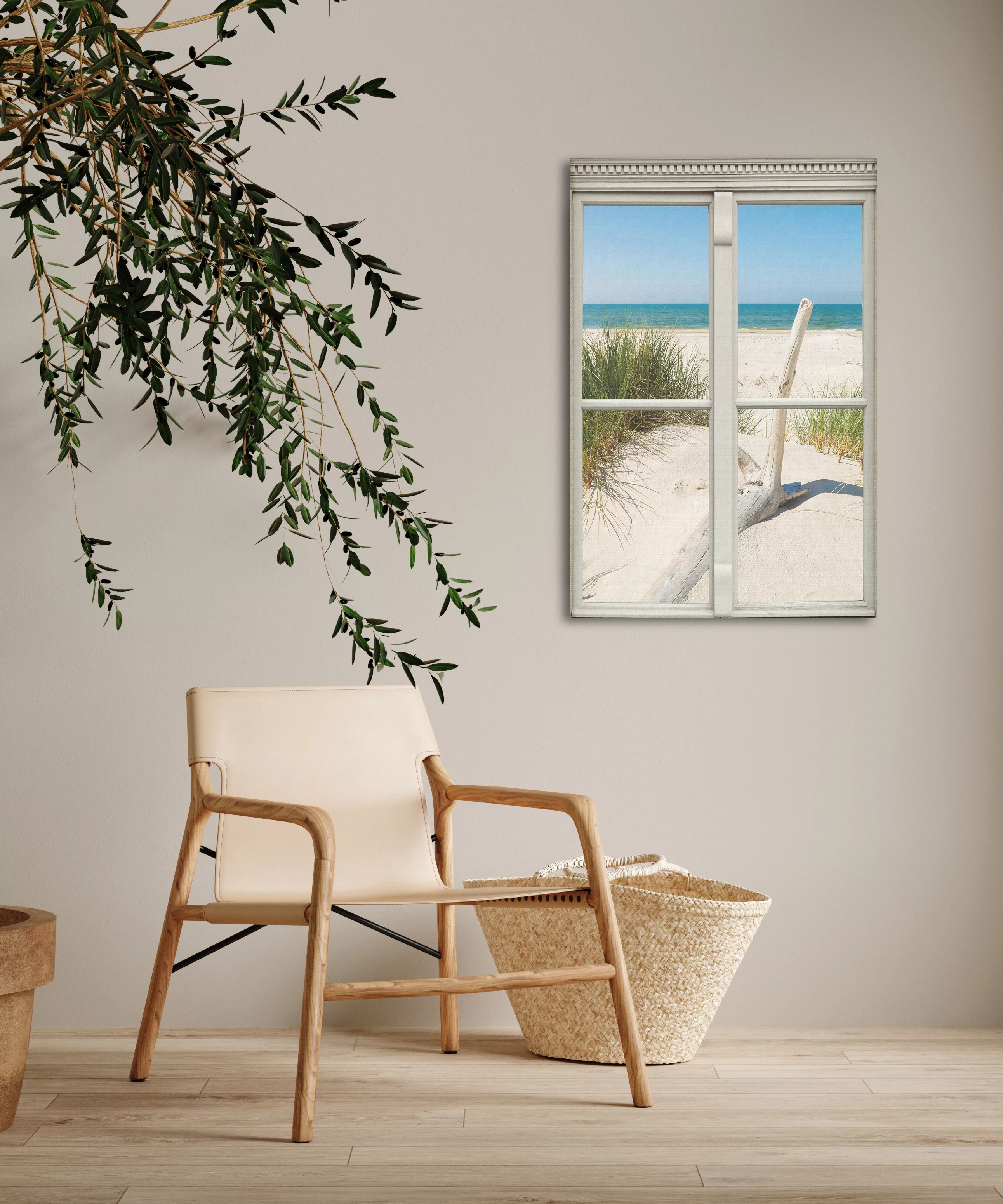 queence Leinwandbild "Langeoog", Düne-Gräser-Natur-Meer-Fensterblick, (1 St günstig online kaufen