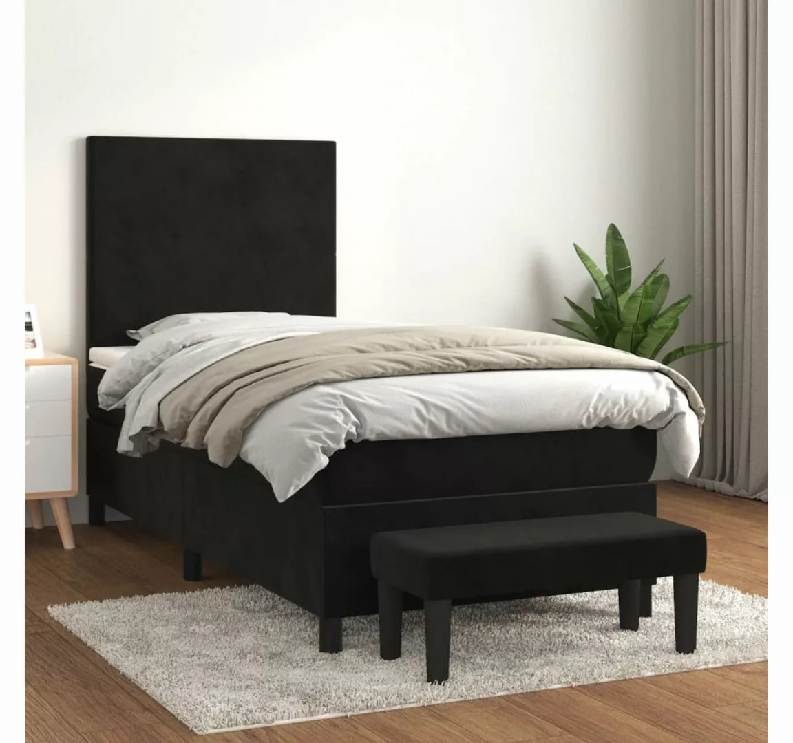 vidaXL Boxspringbett Boxspringbett mit Matratze Schwarz 100x200 cm Samt Bet günstig online kaufen