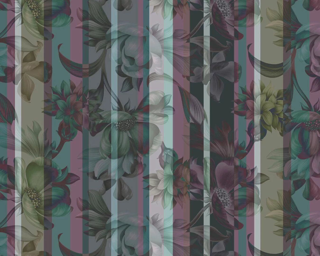 Fototapete "Flowers and Stripes Purple" 4,00x2,50 m / Glattvlies Perlmutt günstig online kaufen