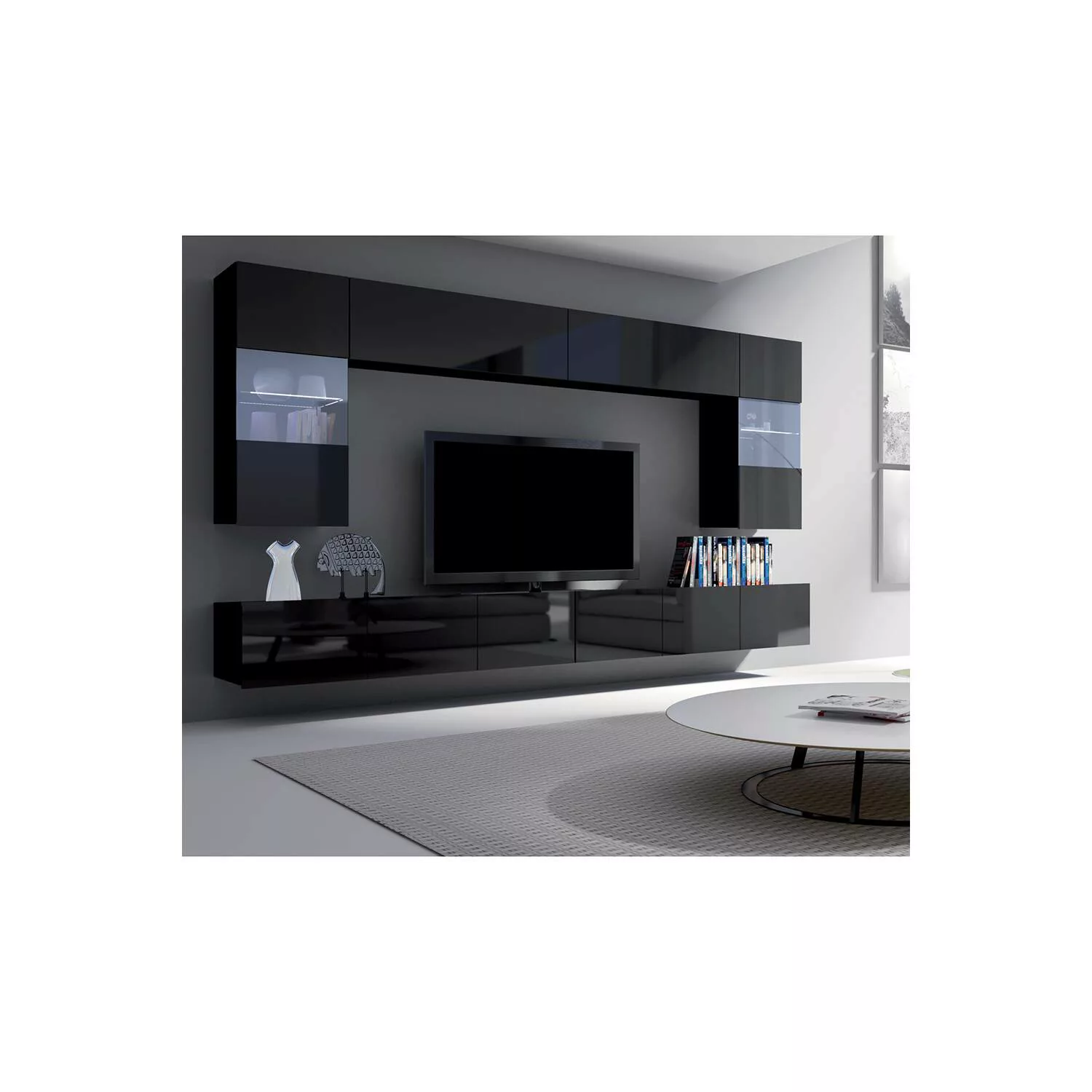 TV-Wohnwand mit LED Beleuchtung in schwarz Hochglanz CAIRNS-132, B/H/T ca. günstig online kaufen