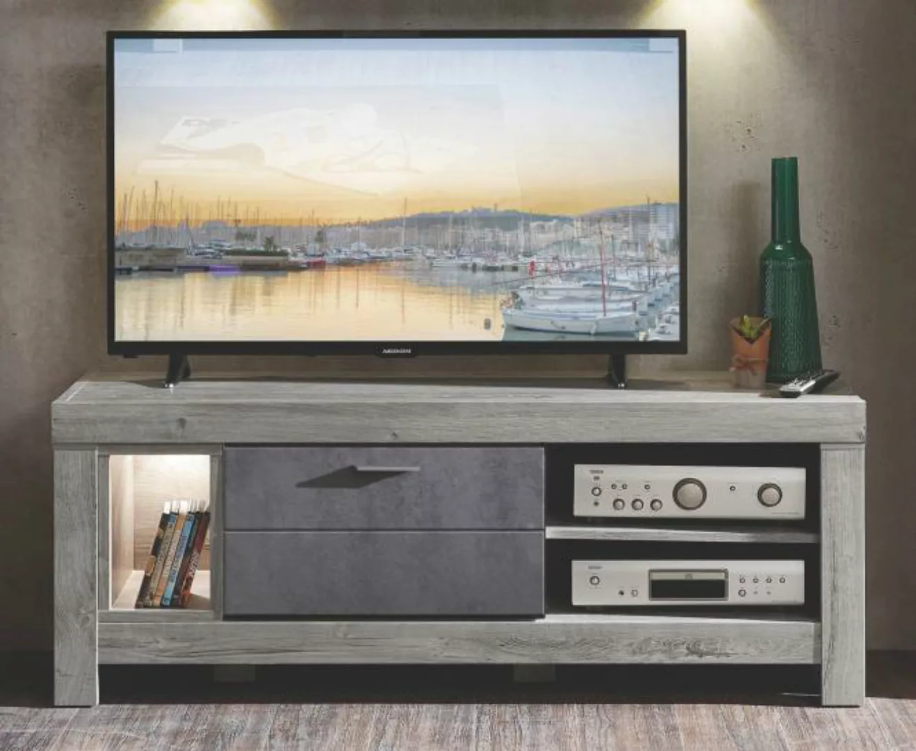 TV-Unterteil 150cm inkl. LED-Beleuchtung GRANADA von Wohn-Concept Betonoxid günstig online kaufen