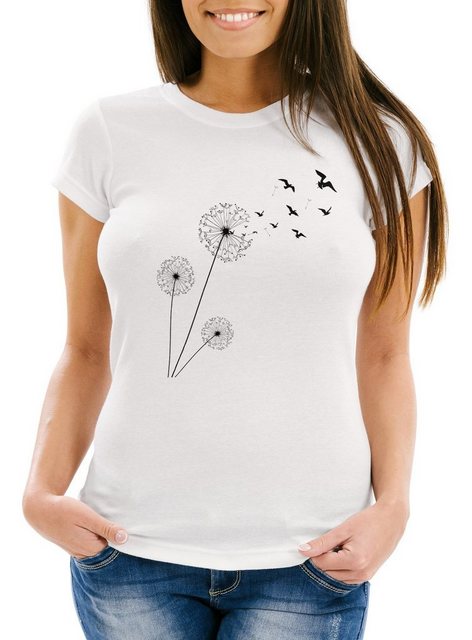 Neverless Print-Shirt Damen T-Shirt Pusteblume Vögel Dandelion Birds Slim F günstig online kaufen