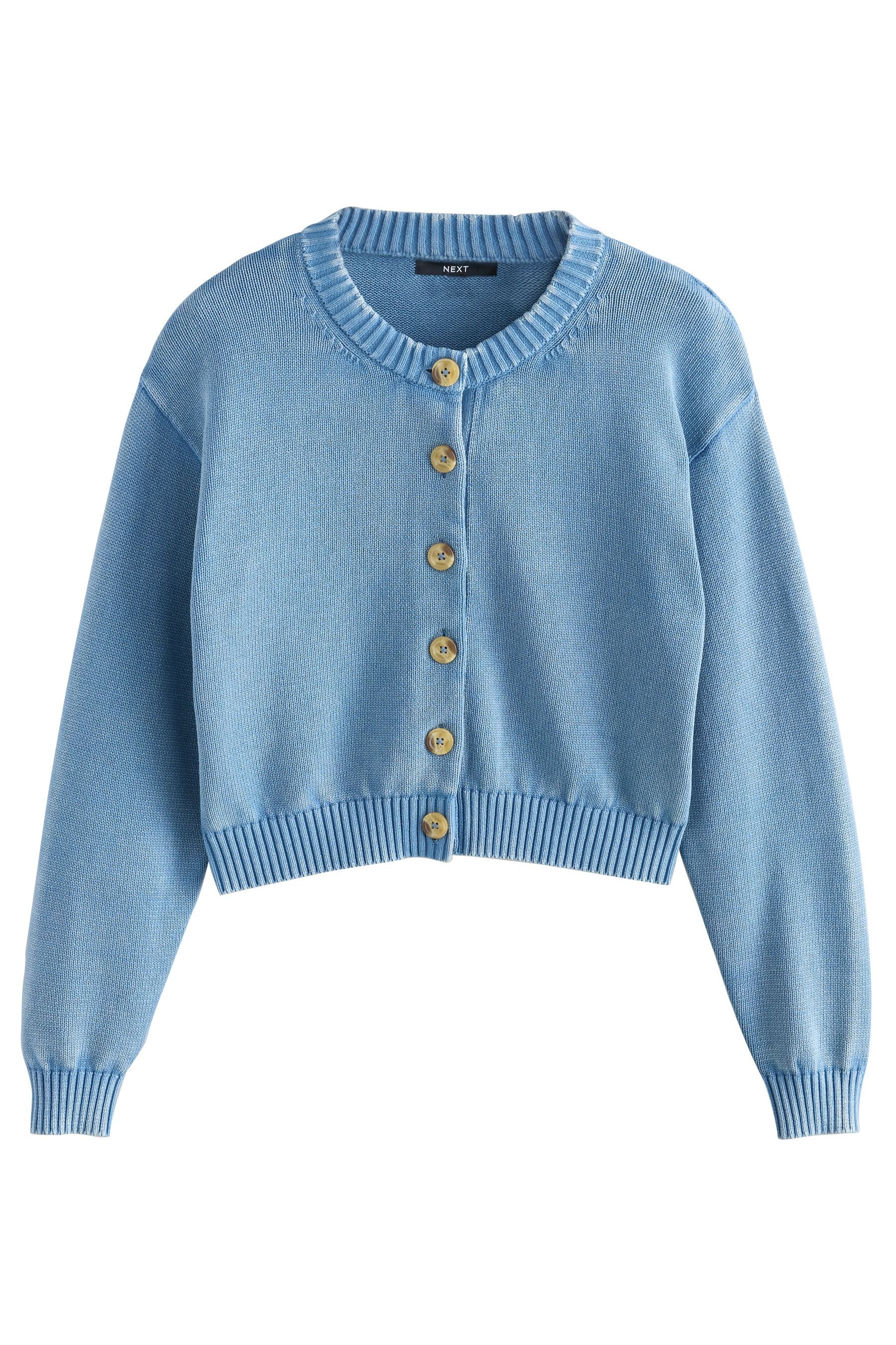 Next Strickjacke Gewaschene Rundhals-Strickjacke aus Baumwolle günstig online kaufen