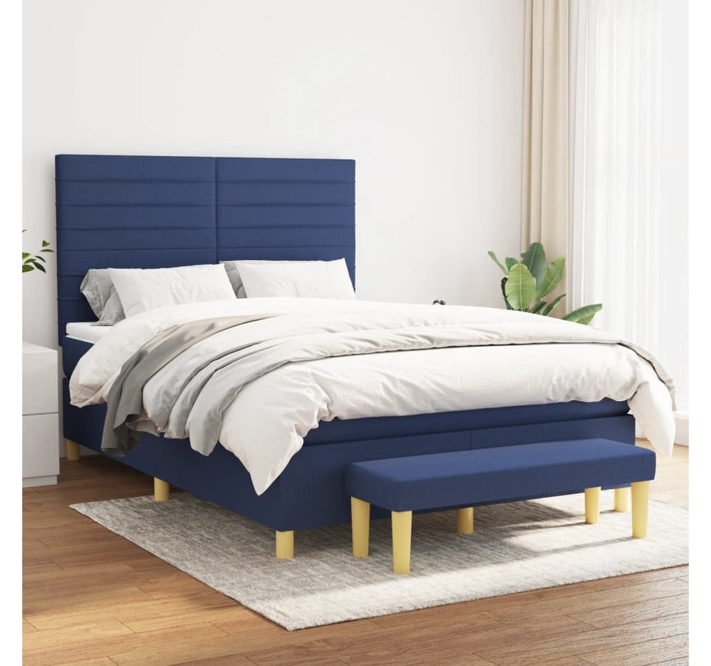 vidaXL Boxspringbett, Boxspringbett mit Matratze Blau 140x190 cm Stoff günstig online kaufen