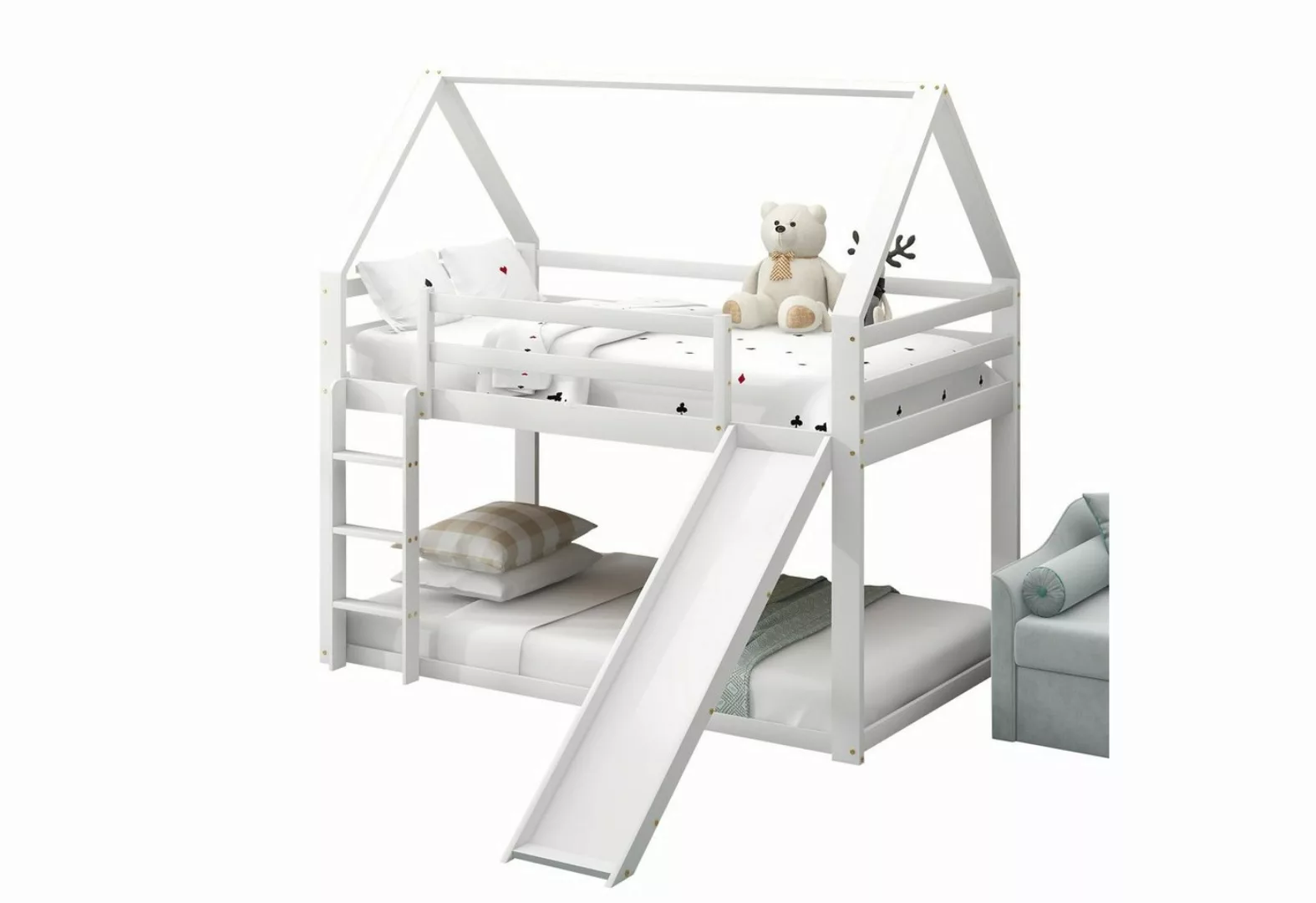 Ulife Etagenbett Kinderbett Hausbett mit Rutsche und Leiter, Hochbett Stock günstig online kaufen