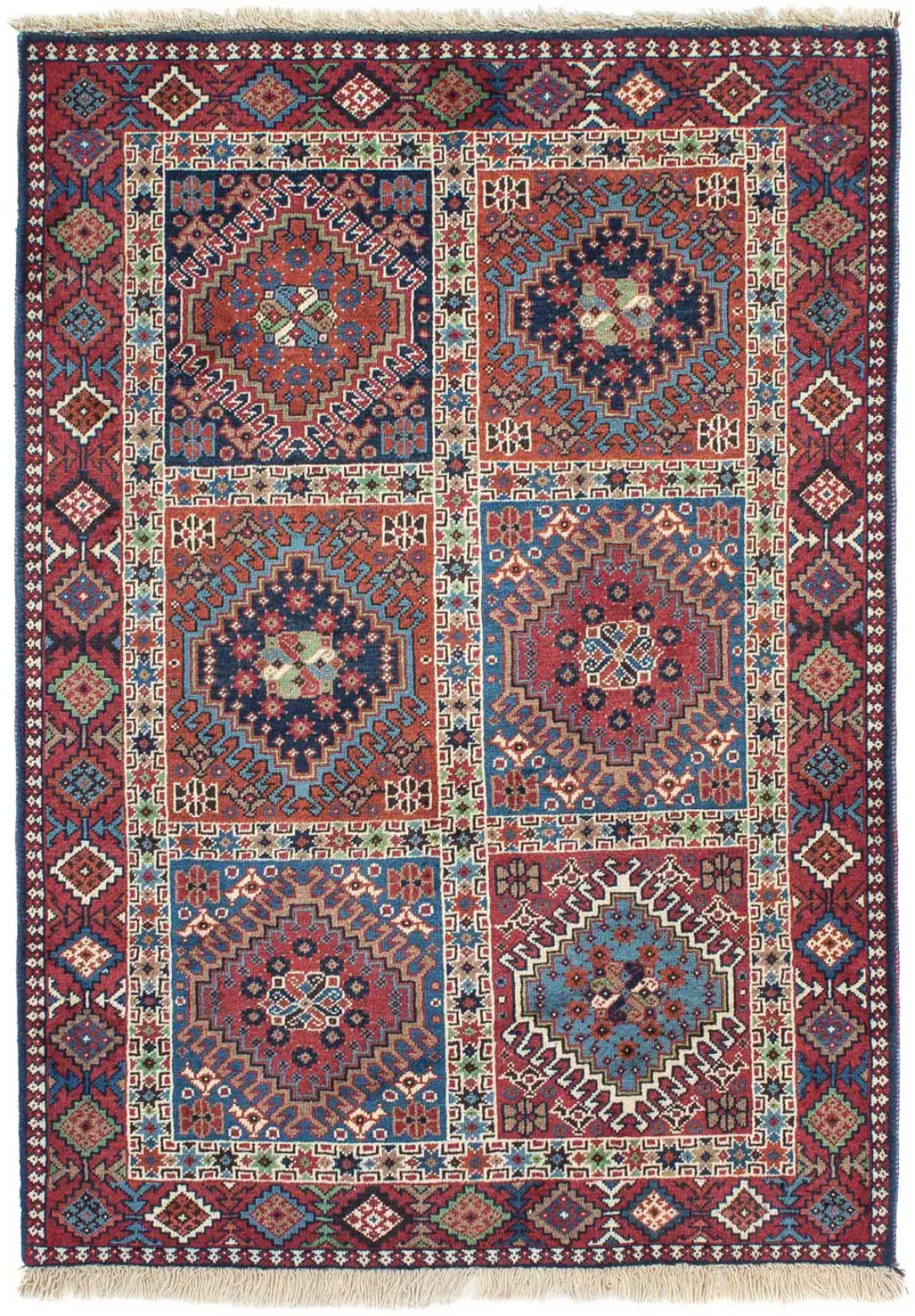 morgenland Wollteppich »Yalameh Felder Blu 142 x 99 cm«, rechteckig, 10 mm günstig online kaufen