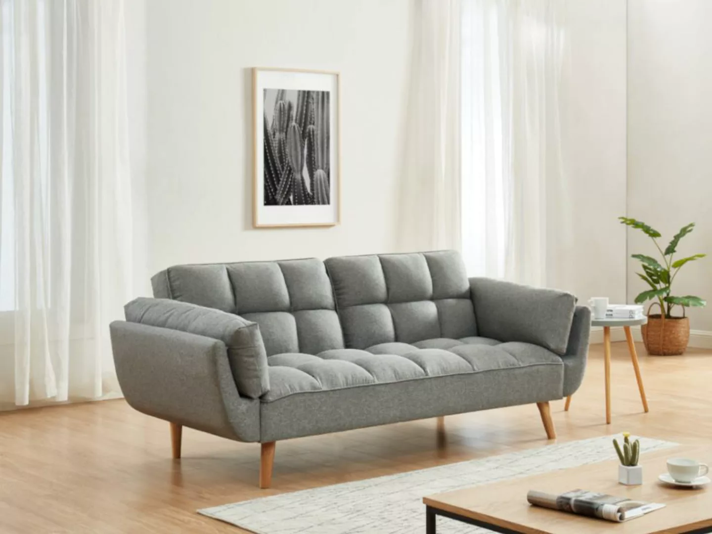 Schlafsofa Klappsofa 3-Sitzer - Stoff - Grau meliert - LOELINE günstig online kaufen