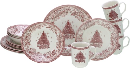 CreaTable Kombiservice »Tannenbaum Rot, Kombiservice 16-tlg«, (Set, 16 tlg. günstig online kaufen