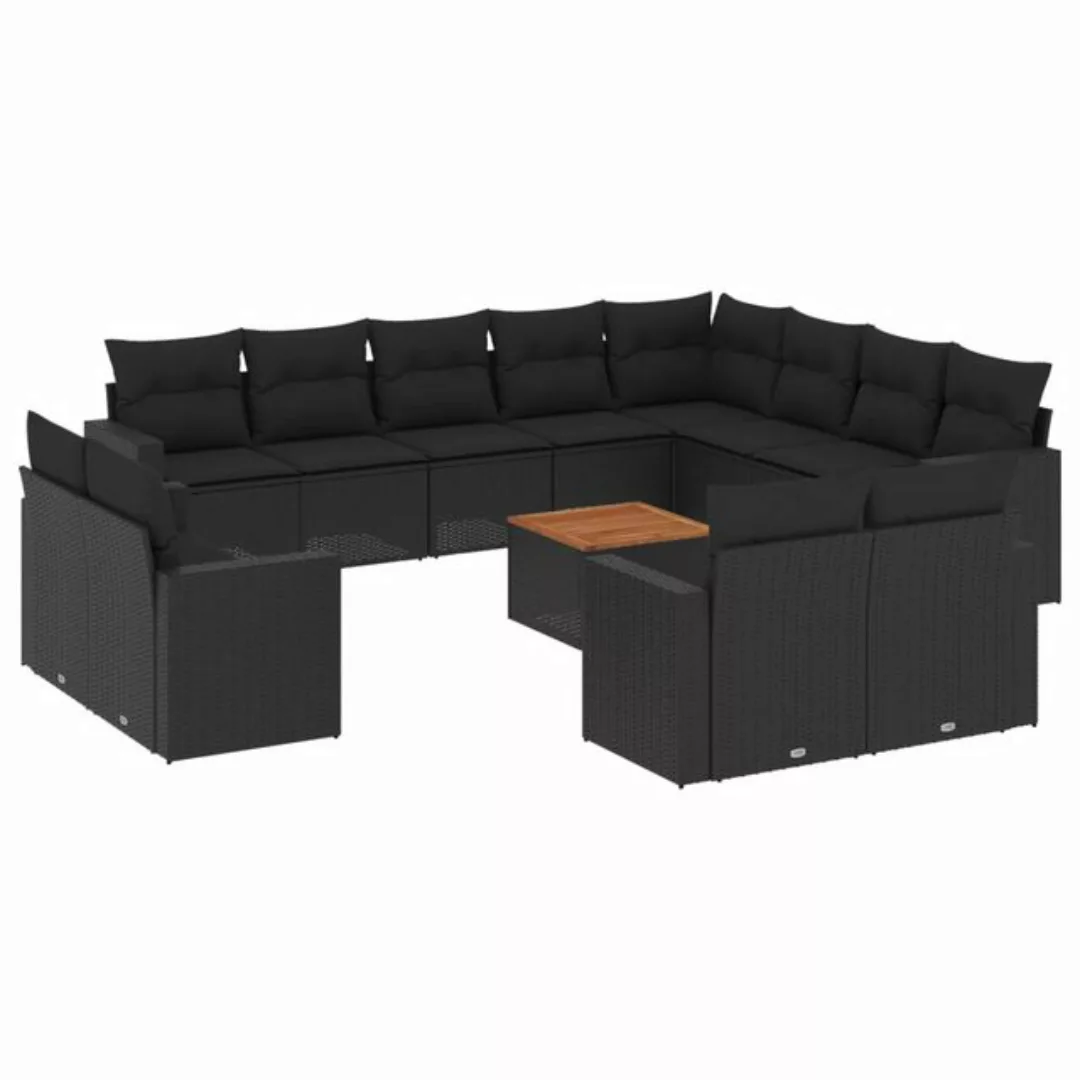 vidaXL Sofaelement 13-tlg. Garten-Sofagarnitur mit Kissen Schwarz Poly Ratt günstig online kaufen