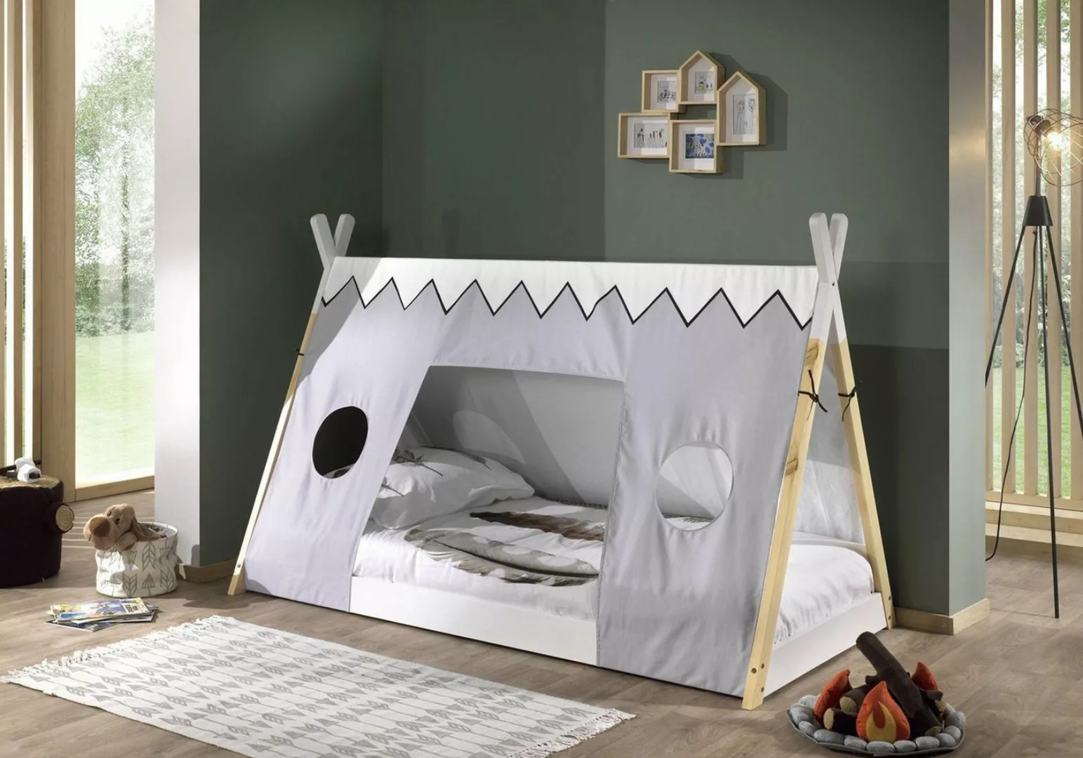 Vipack Kinderbett "Tipi", (Made in Europe), mit Rolllattenrost und Zeltdach günstig online kaufen