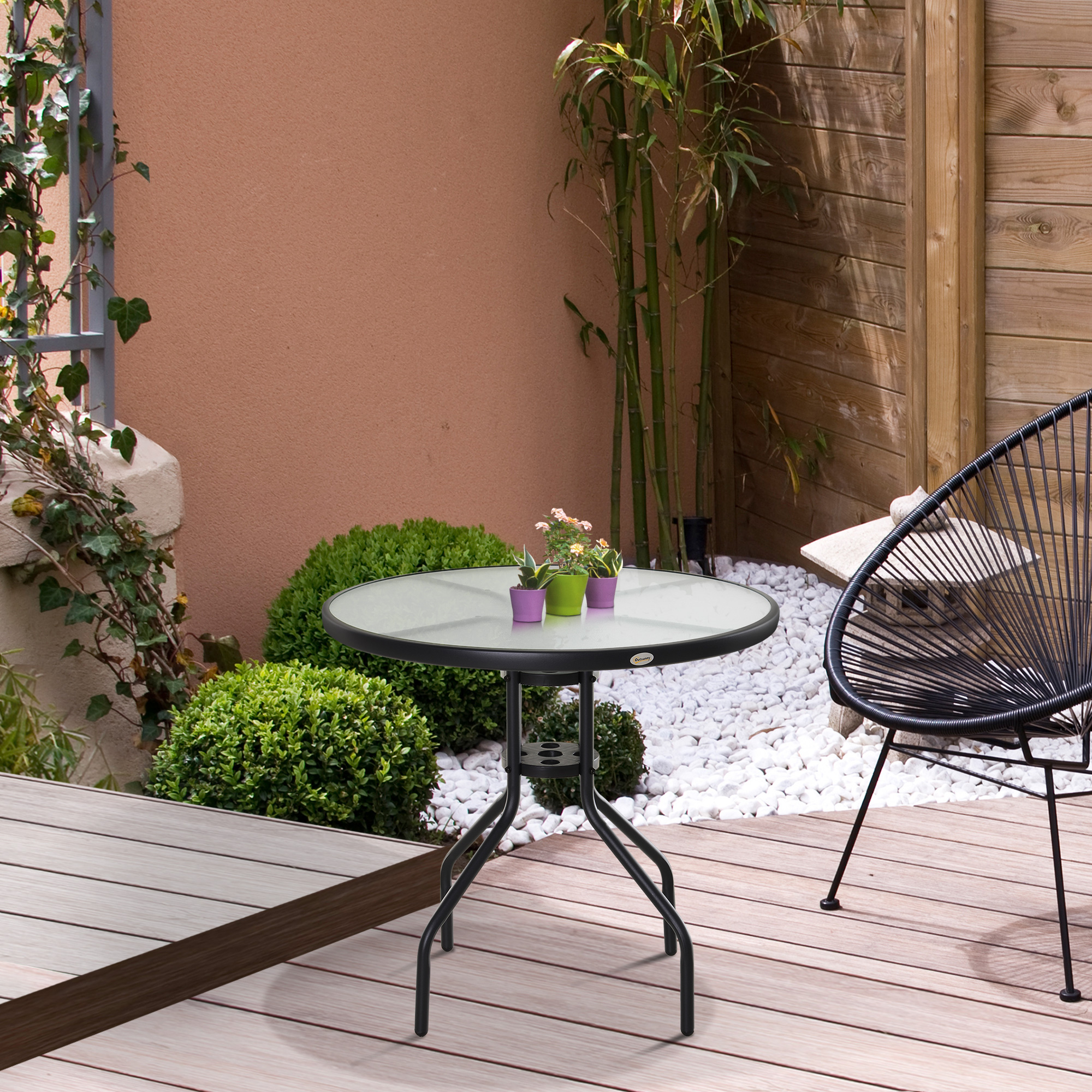 Outsunny Gartentisch Balkontisch Bistrotisch mit Schirmloch Hartglas + Meta günstig online kaufen