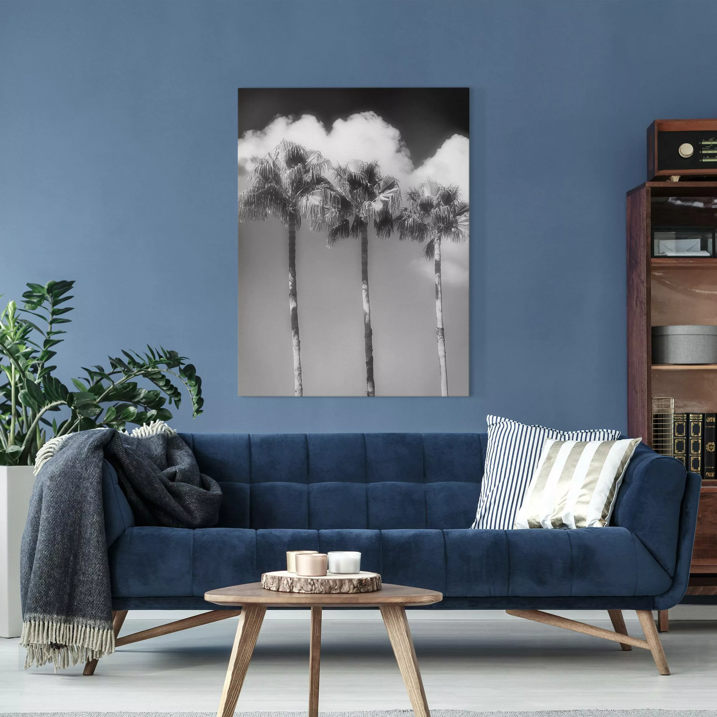 Leinwandbild Palmen vor Himmel Schwarz-Weiß günstig online kaufen