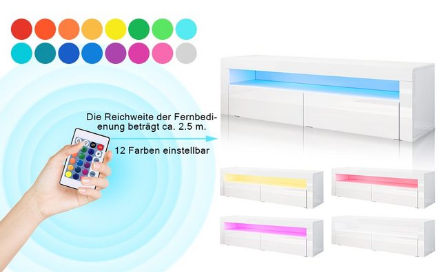 SONNI TV-Schrank TV-Schränke mit LED Beleuchtung Weiß Hochglanz 155x40x45cm günstig online kaufen