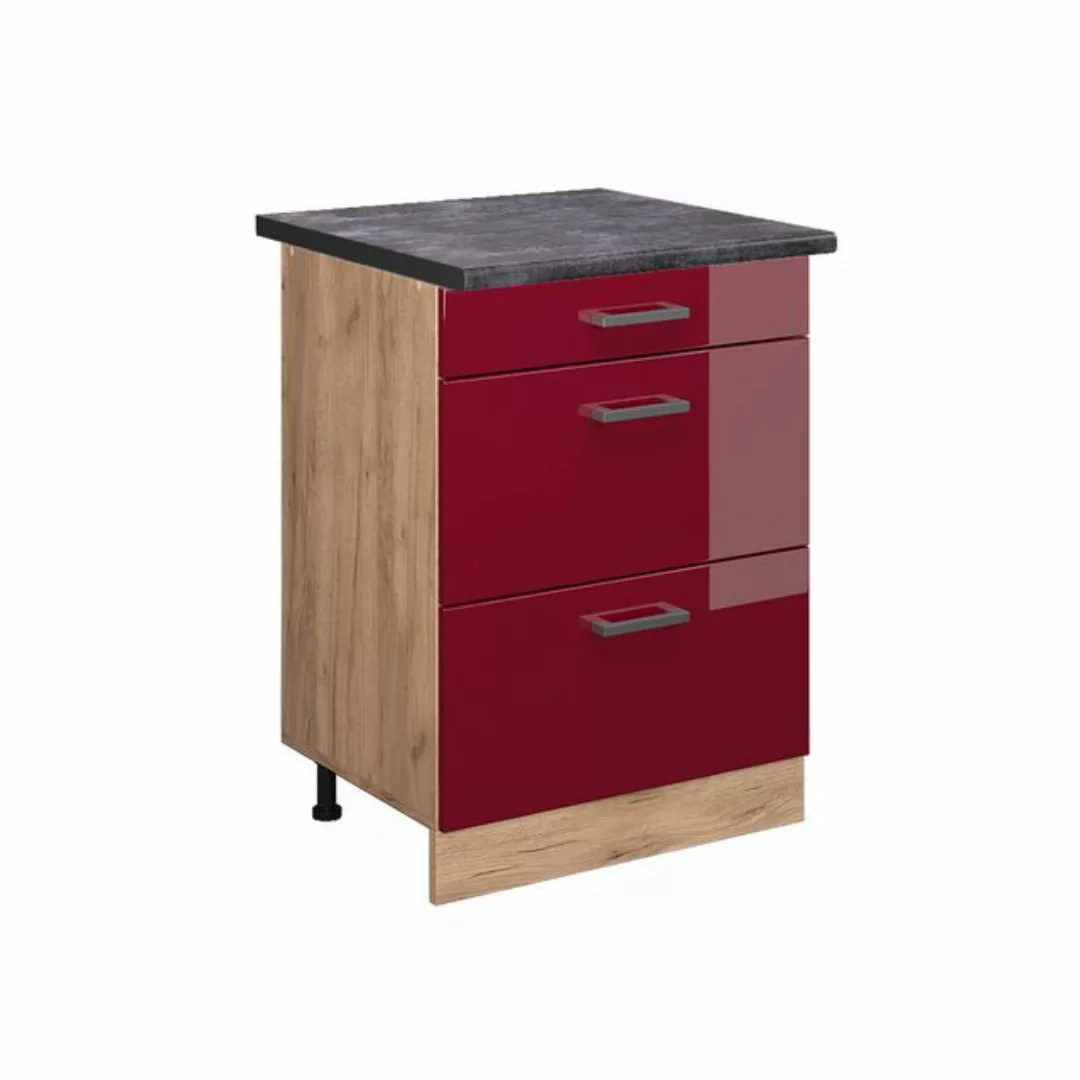 Vicco Unterschrank R-Line, Bordeaux Hochglanz/Goldkraft Eiche, 60 cm mit Sc günstig online kaufen