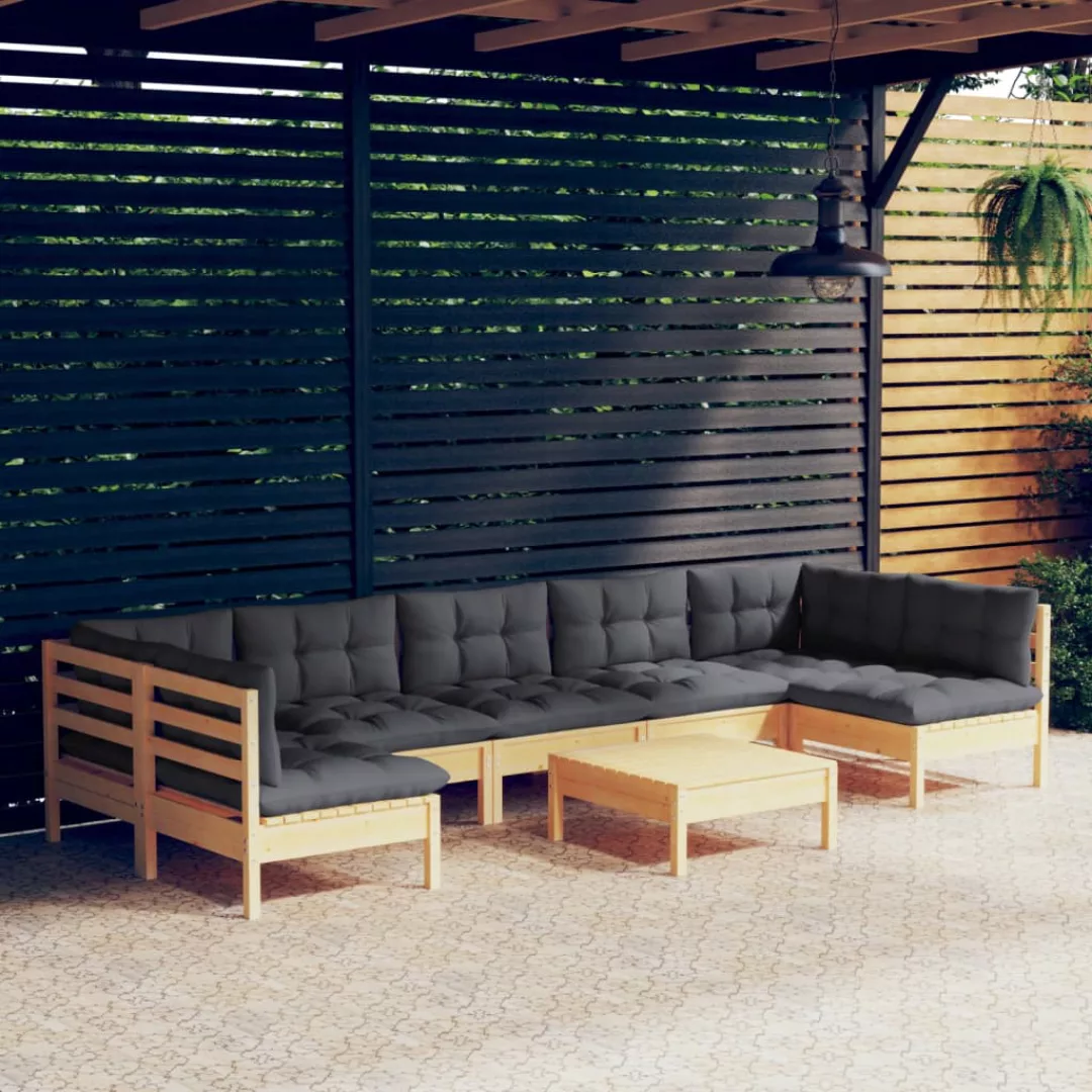 8-tlg. Garten-lounge-set Mit Grauen Kissen Kiefer Massivholz günstig online kaufen