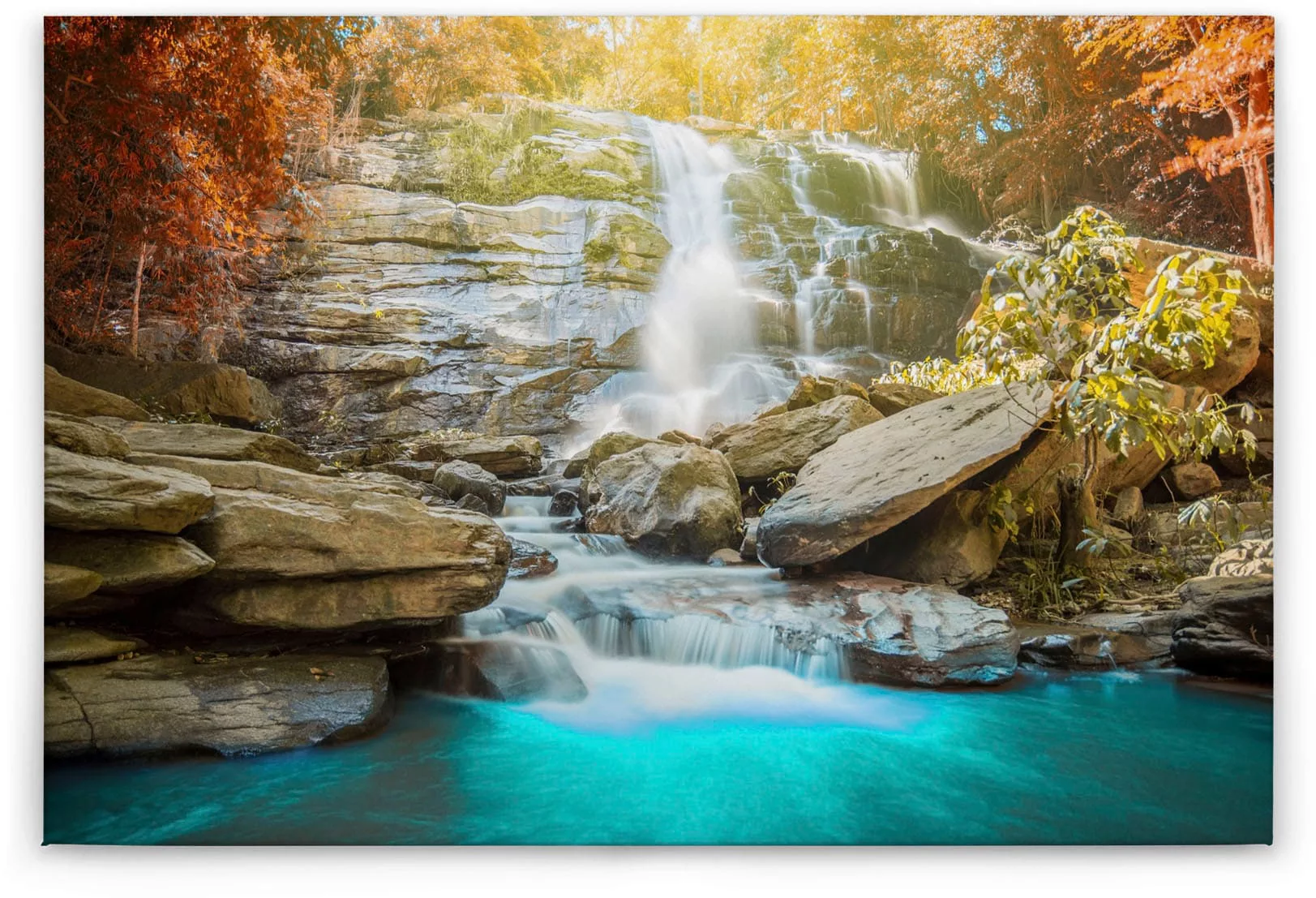 Bricoflor Leinwand Mit Wasserfall Im Herbstwald Buntes Wandbild Mit Herbst günstig online kaufen