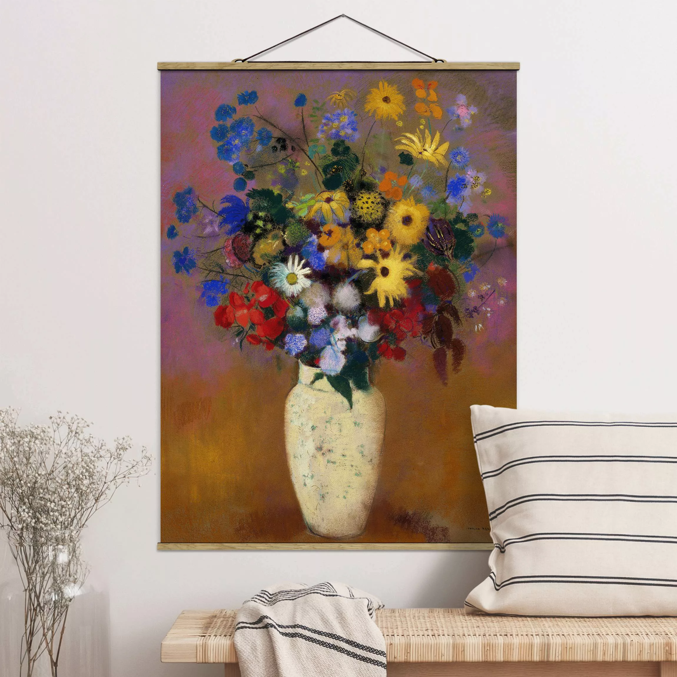 Stoffbild Kunstdruck mit Posterleisten - Hochformat Odilon Redon - Blumen i günstig online kaufen