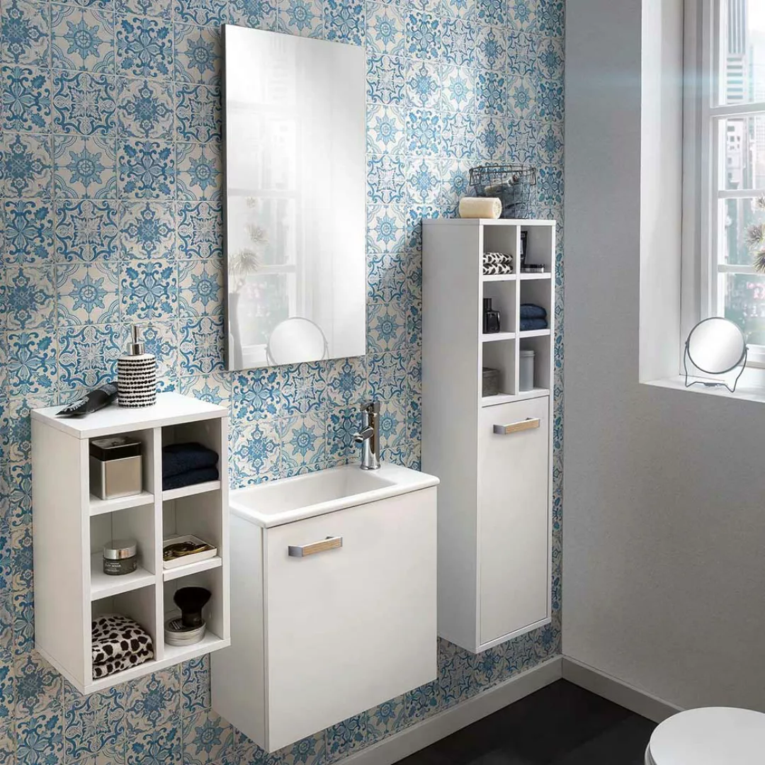 Skandi Stil Gäste WC Möbel in Weiß die Wandmontage (vierteilig) günstig online kaufen