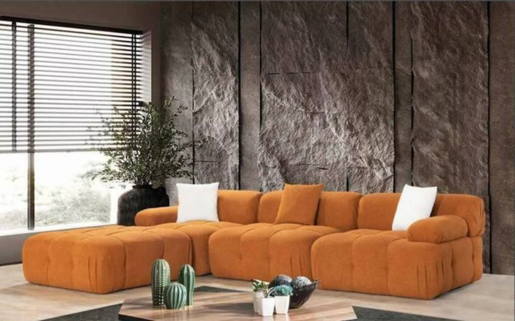 Xlmoebel Ecksofa Luxuriöses Ecksofa aus Holz und Stoff für das Wohnzimmer i günstig online kaufen