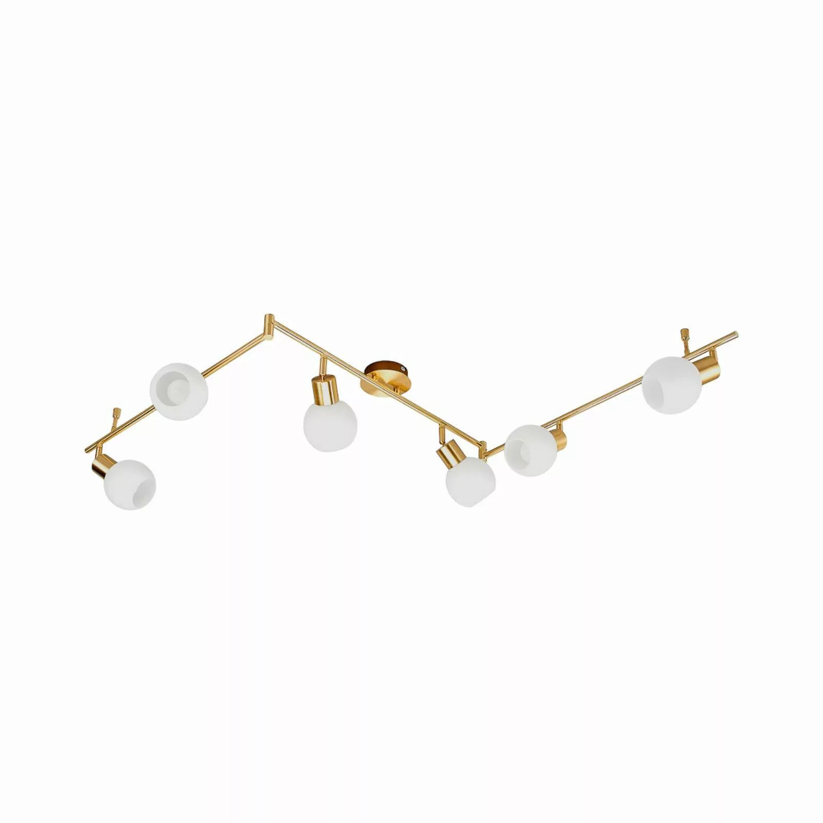 Lindby Deckenlampe Elaina, 180cm, 6-flg., messing, Glas, E14 günstig online kaufen