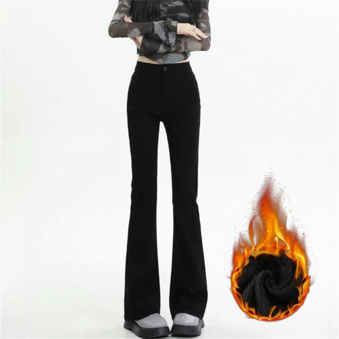 RUZU UG Slouchy Jeans Damen Schlaghose mit hohem Bund Straight-Jeans Bootcu günstig online kaufen