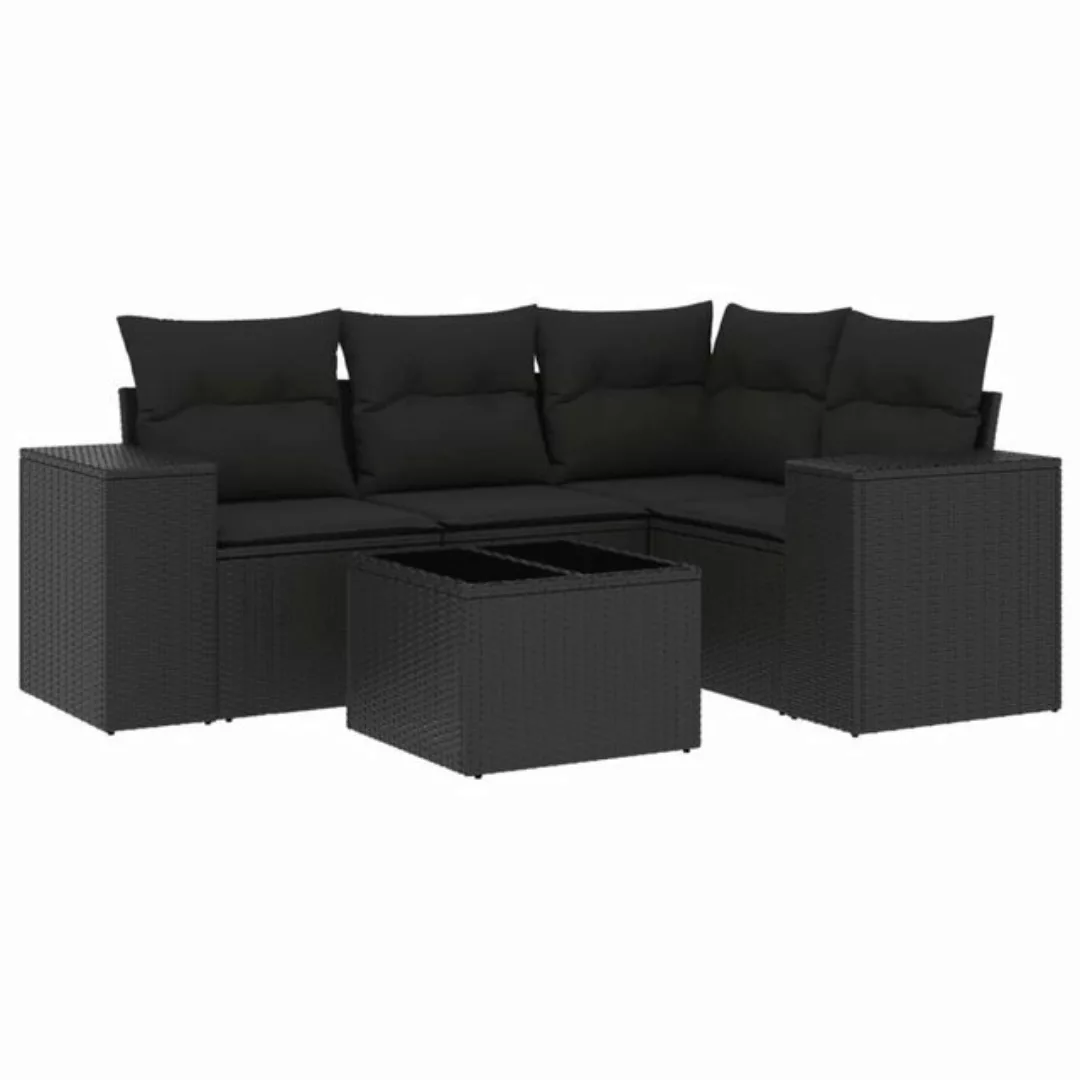 vidaXL Sofaelement 5-tlg. Garten-Sofagarnitur mit Kissen Schwarz Poly Ratta günstig online kaufen