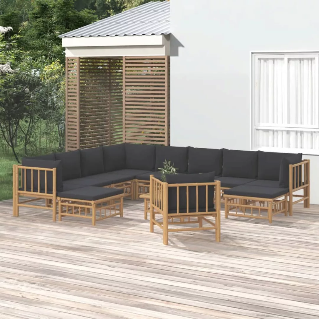 Vidaxl 12-tlg. Garten-lounge-set Mit Dunkelgrauen Kissen Bambus günstig online kaufen