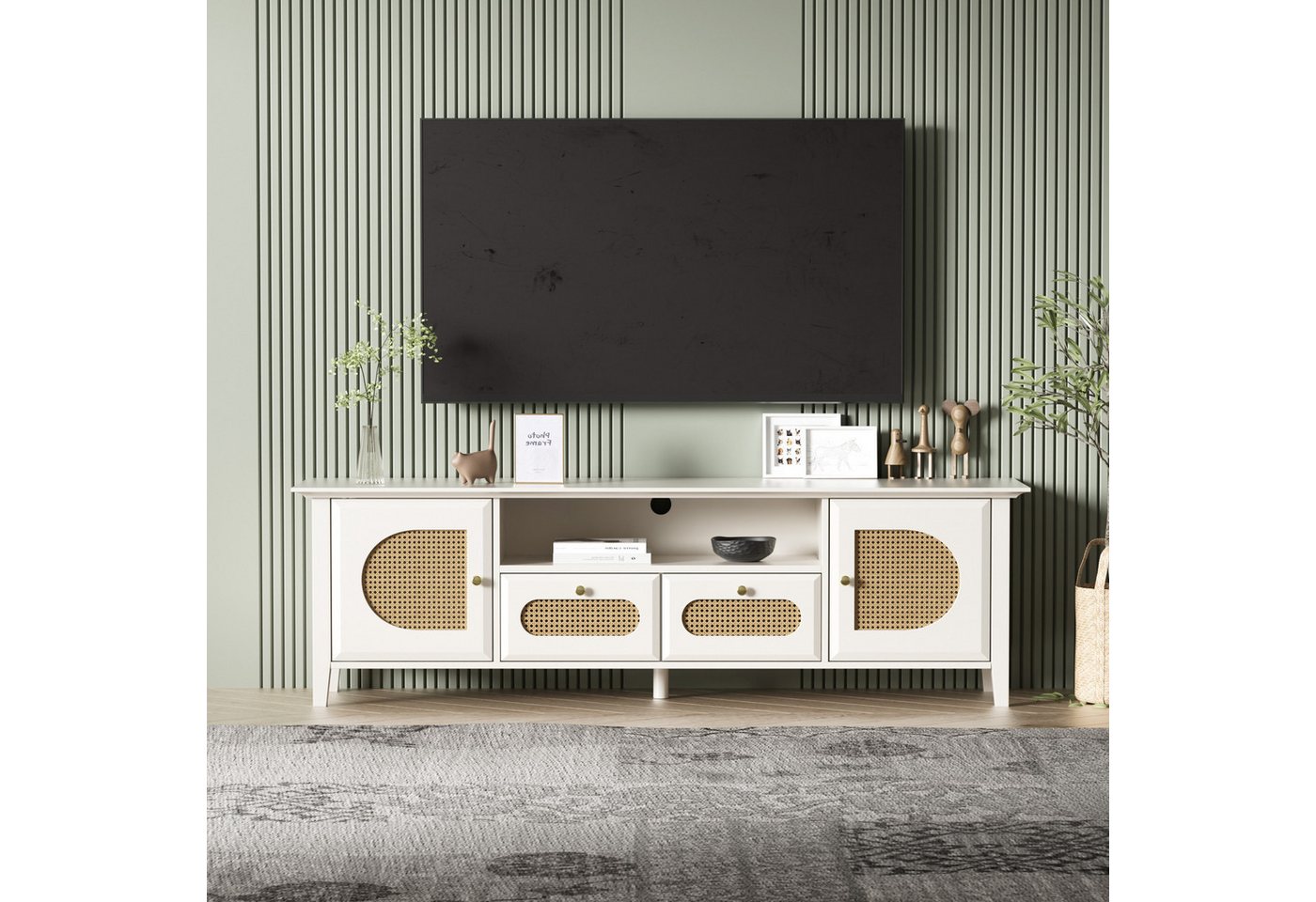 MODFU TV-Schrank Fernsehtisch TV-Board (mit 2 Schubladen und 2 Türen) bemal günstig online kaufen