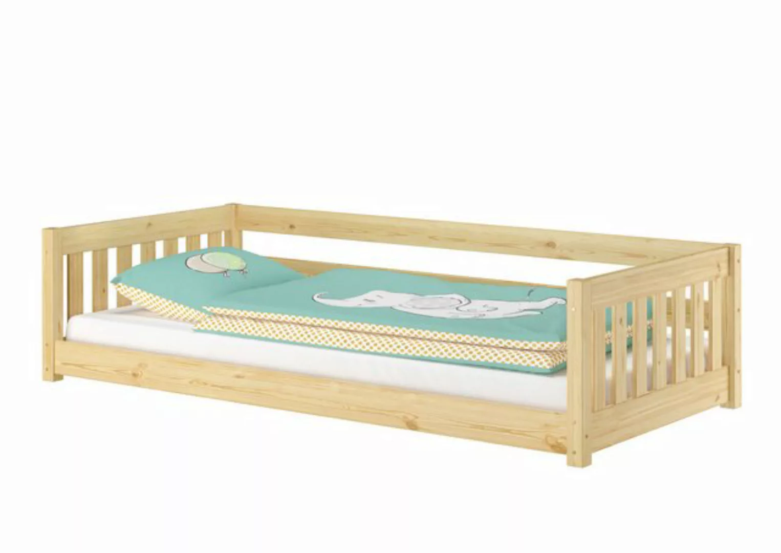 ERST-HOLZ Bett Niederflurbett für Kinder mit Sicherung 90 x 200 Kiefer Mass günstig online kaufen