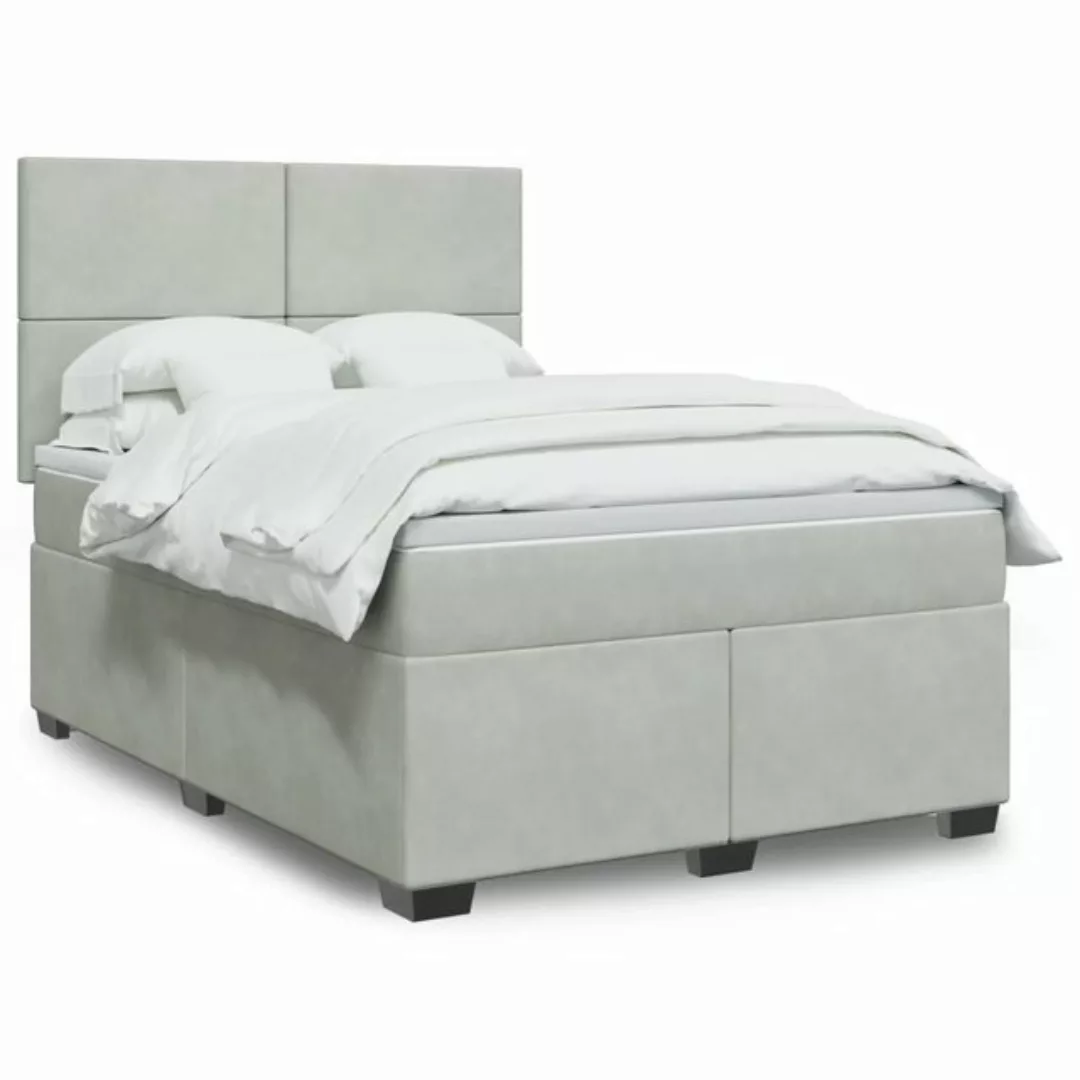 vidaXL Boxspringbett, Boxspringbett mit Matratze Hellgrau 160x200 cm Samt günstig online kaufen