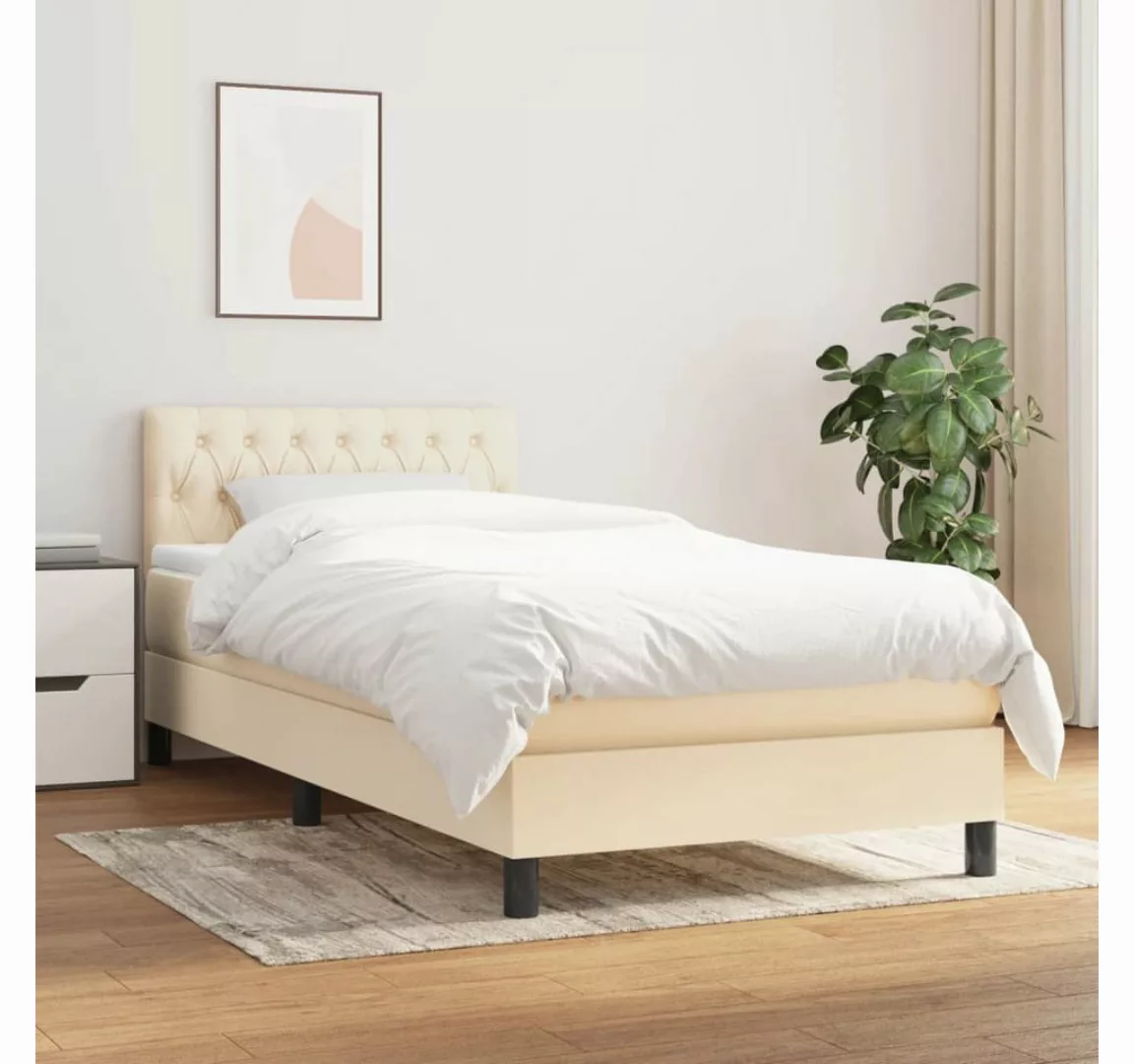 vidaXL Boxspringbett Boxspringbett mit Matratze Creme 90x200 cm Stoff Bett günstig online kaufen