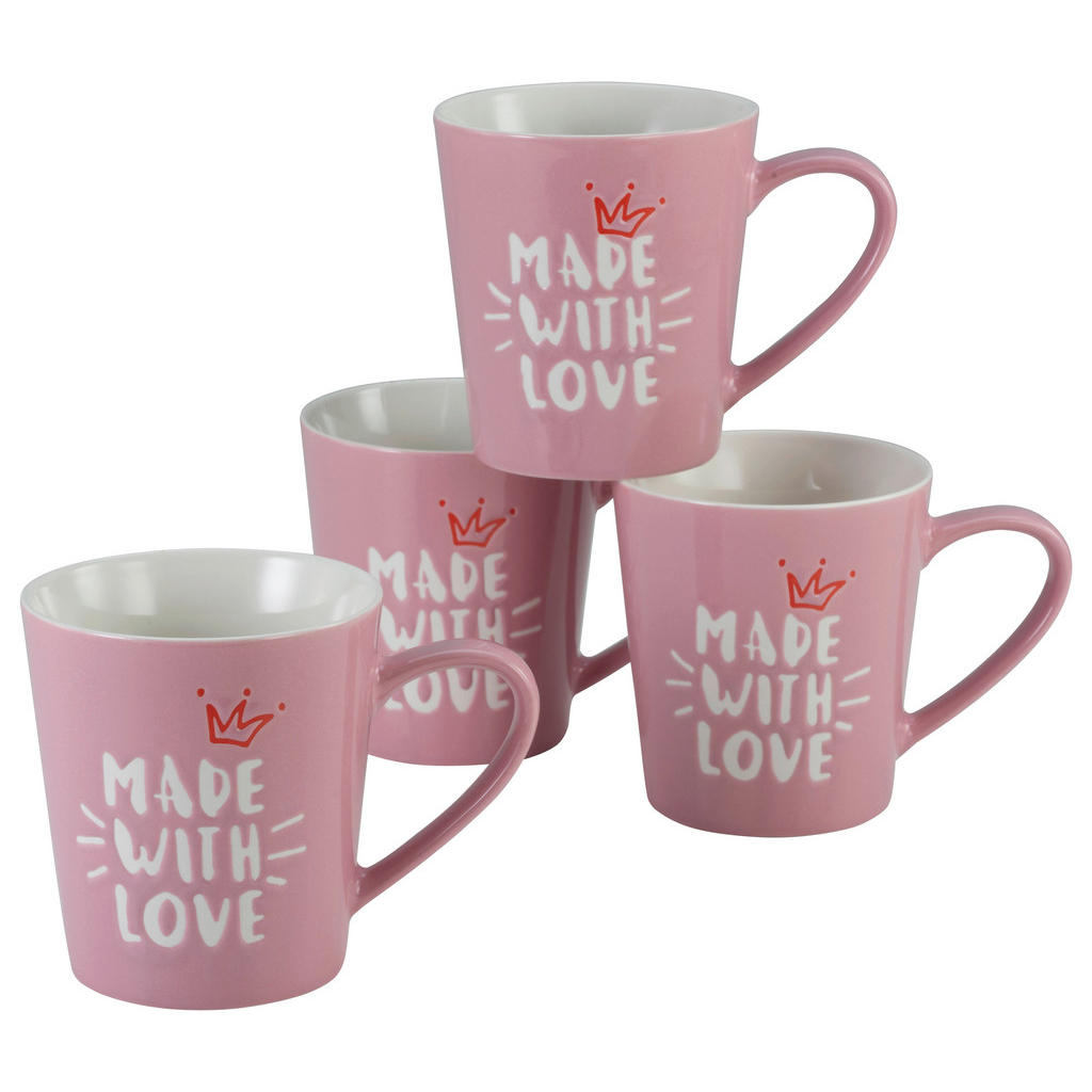 CreaTable Kaffeebecherset Made with love rosa Keramik 4 tlg. günstig online kaufen