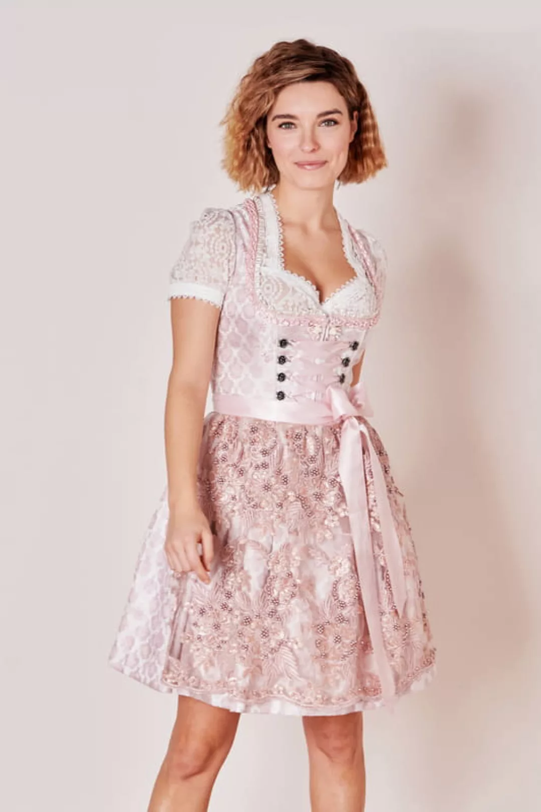 Krüger Madl Dirndl Dirndl 'Lia' mit Spitzenschürze 415767, Rose 50cm günstig online kaufen