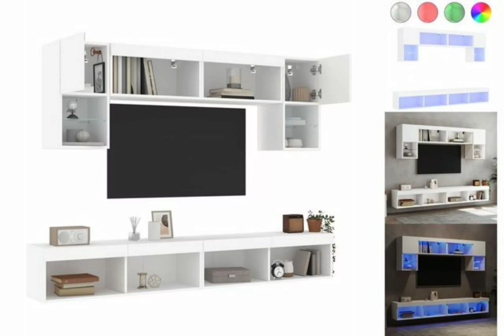 vidaXL TV-Schrank TV-Lowboard 6-tlg Wohnwand mit LED-Beleuchtung Weiß Spanp günstig online kaufen