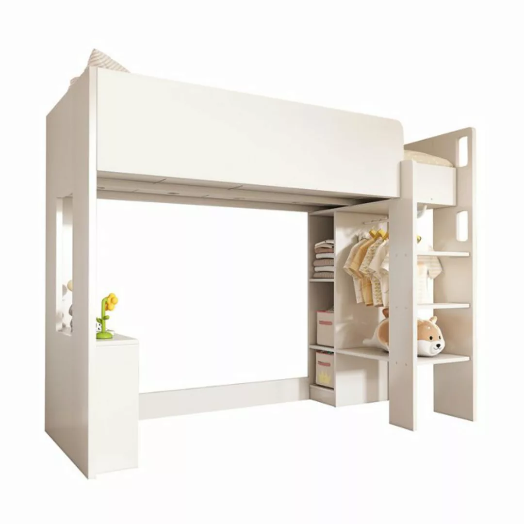 HAUSS SPOLE Hochbett 90x200cm 3-in-1 Holzbett- mit Kleiderschrank, Regalein günstig online kaufen