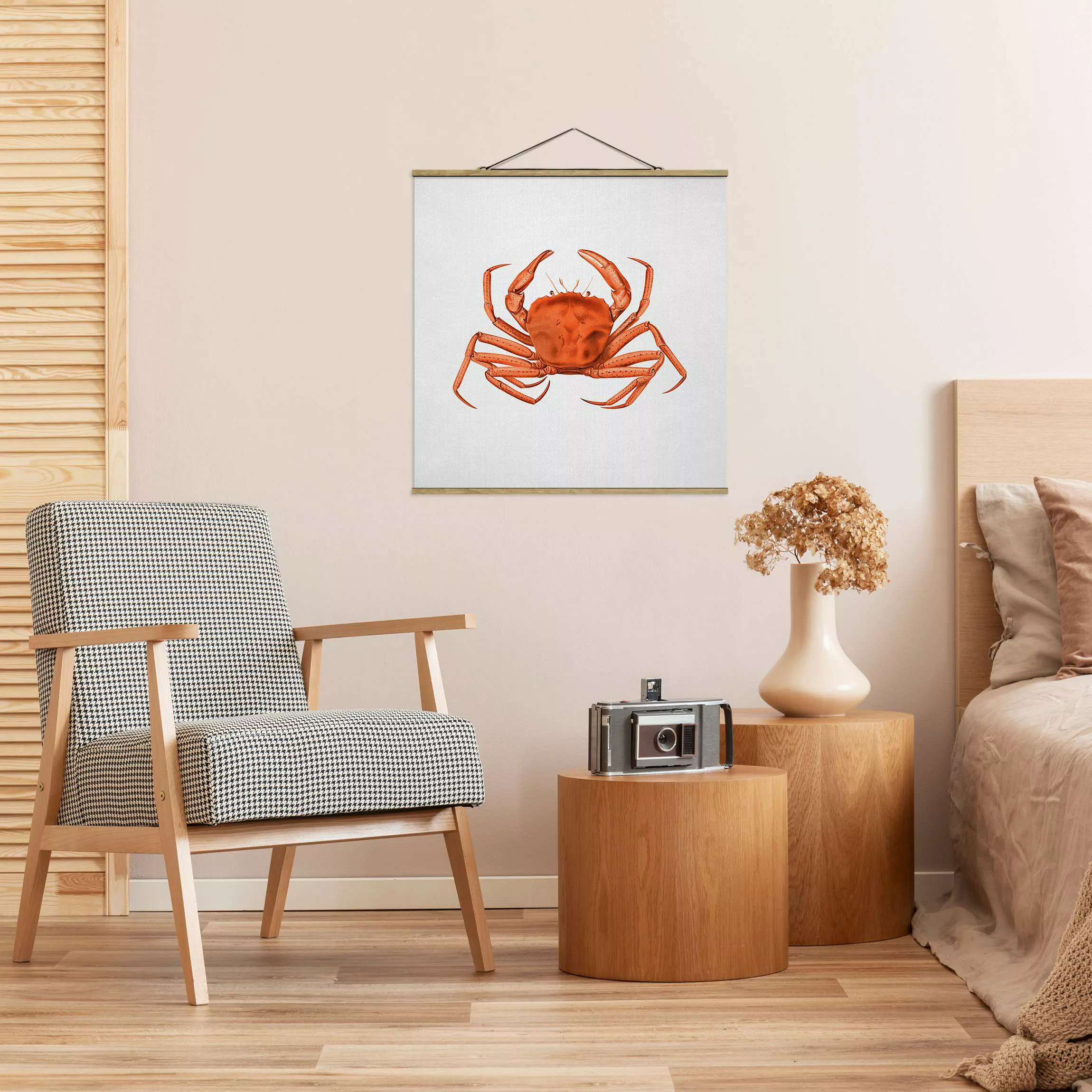 Stoffbild mit Posterleisten Vintage Illustration Rote Krabbe günstig online kaufen