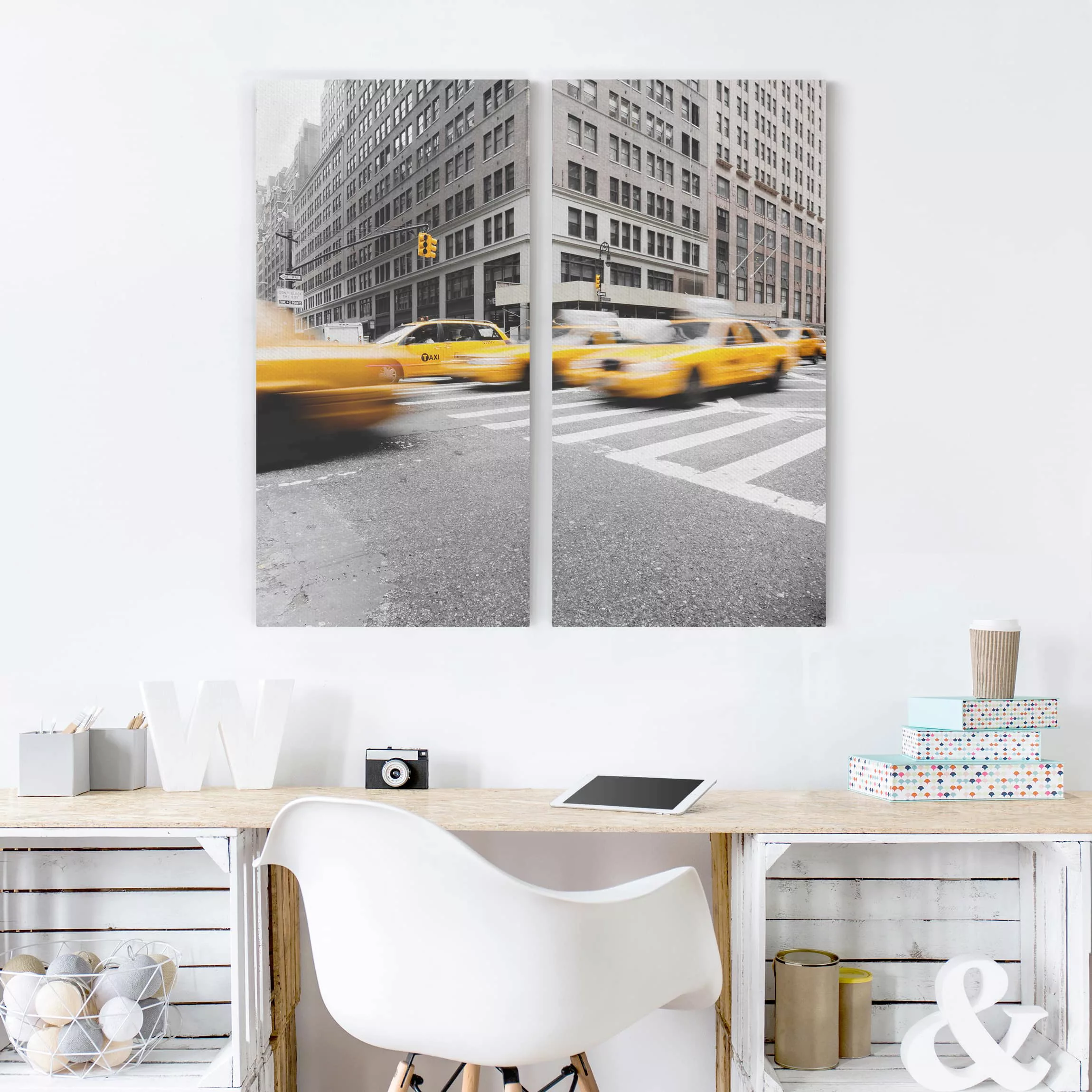 2-teiliges Leinwandbild New York - Quadrat Rasantes New York günstig online kaufen