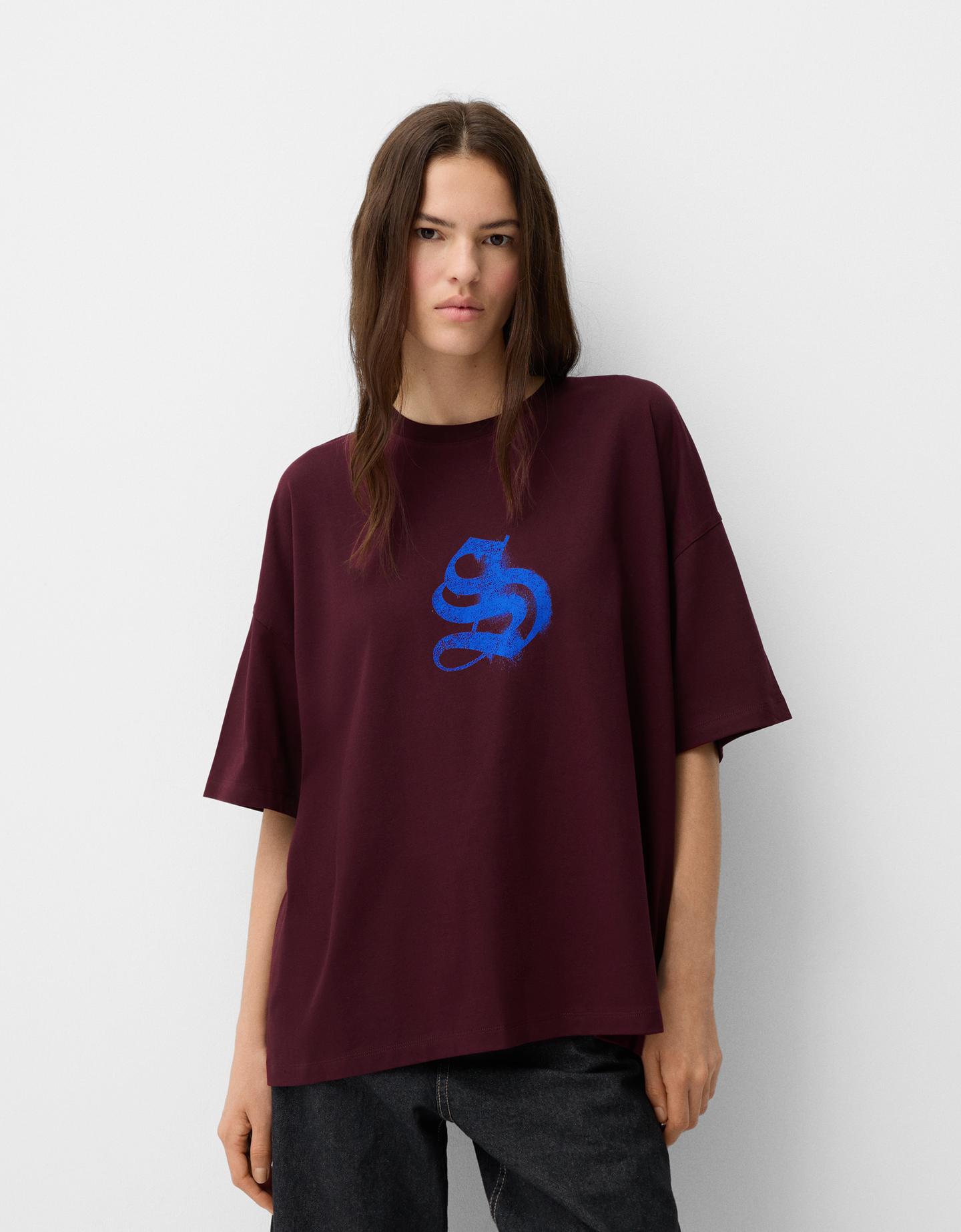 Bershka T-Shirt Mit Print Damen L Violett günstig online kaufen