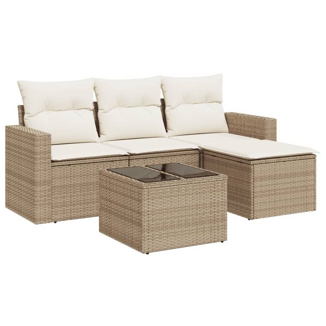 vidaXL Sofaelement 5-tlg. Garten-Sofagarnitur mit Kissen Beige Poly Rattan günstig online kaufen