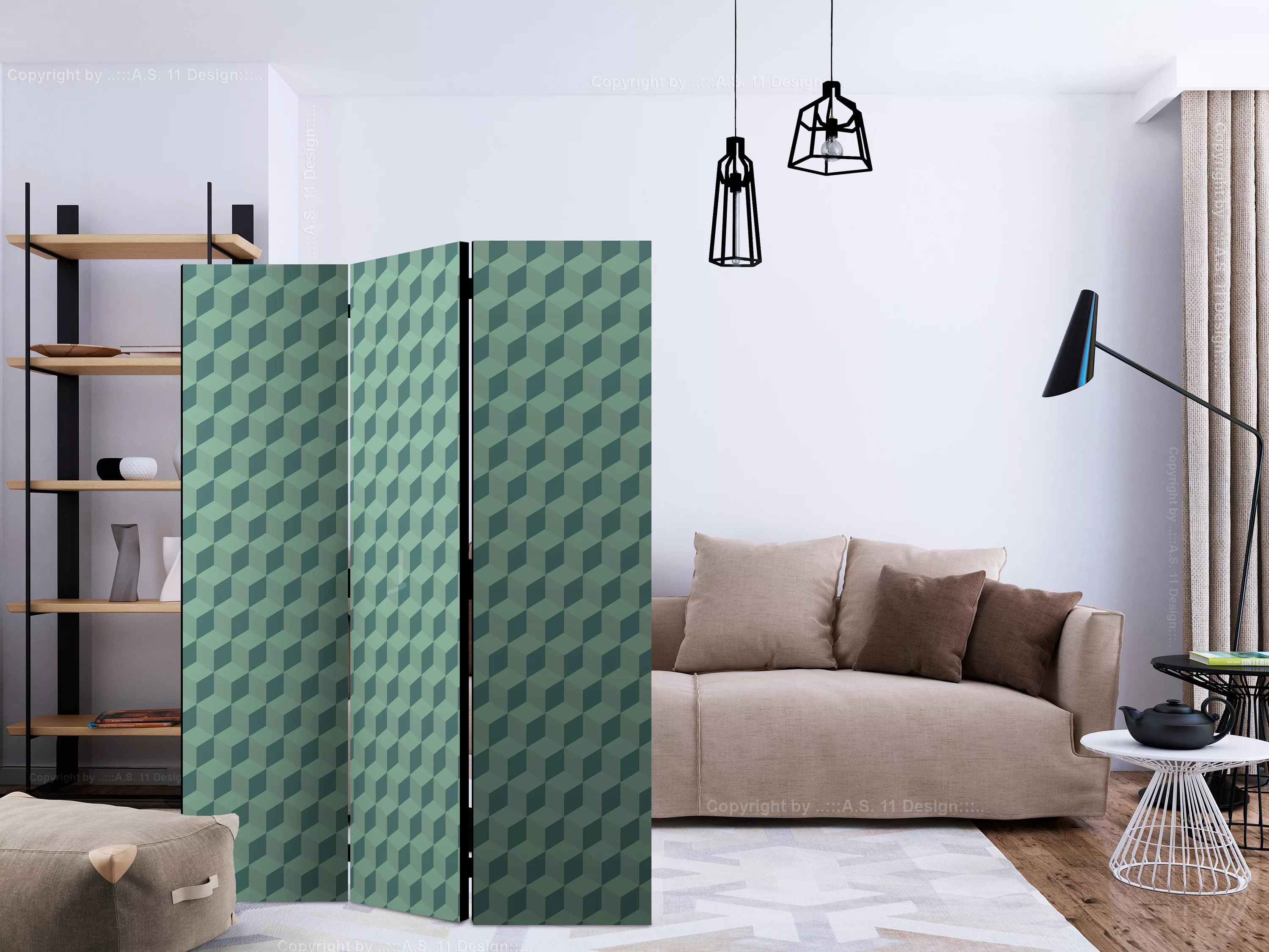 3-teiliges Paravent - Monochromatic Cubes [room Dividers] günstig online kaufen