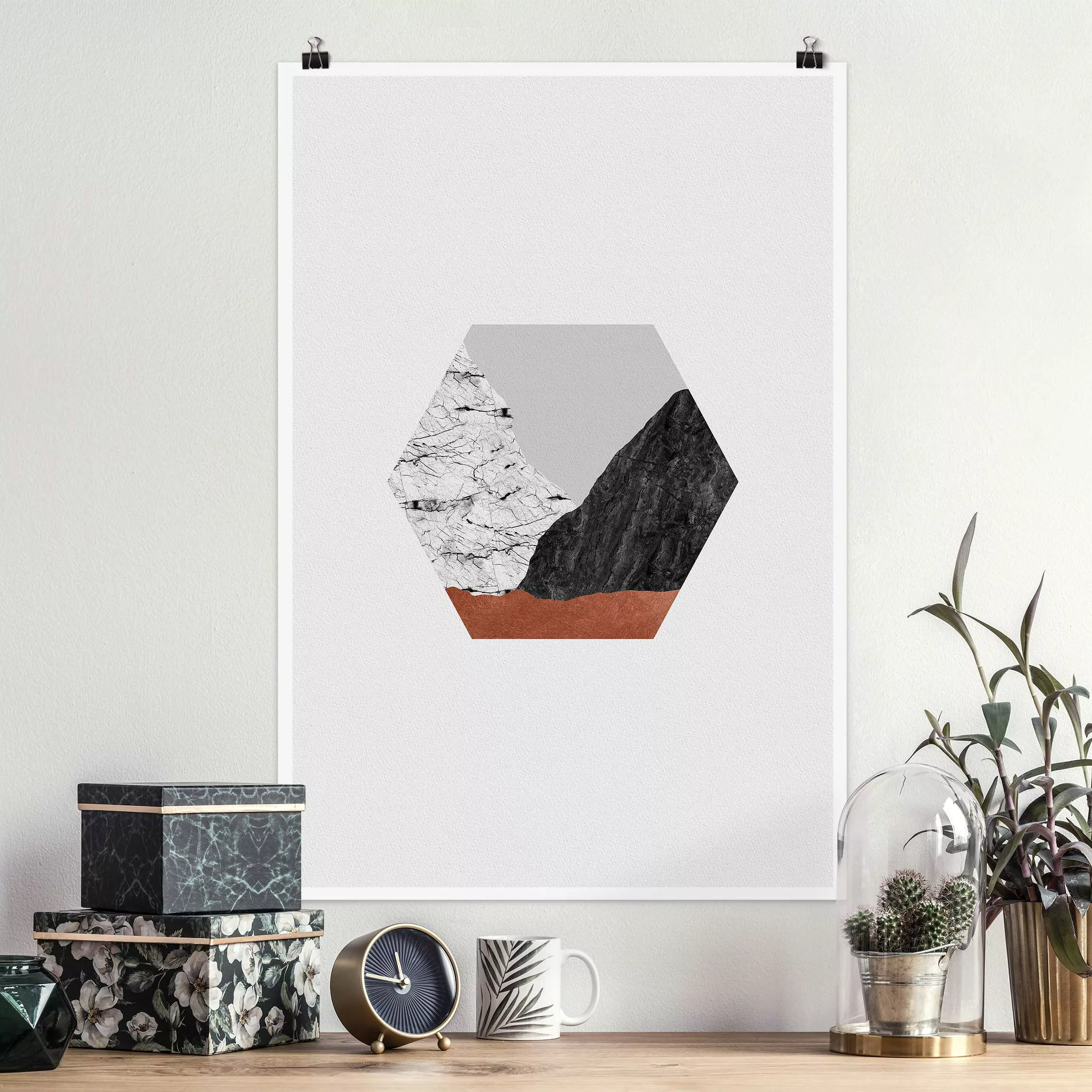 Poster Kupferberge Geometrie im Hexagon günstig online kaufen