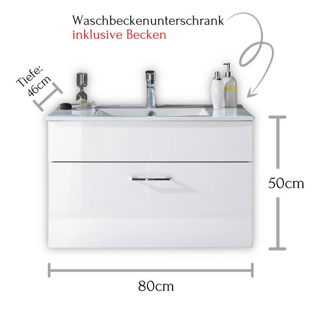freiraum Waschbeckenunterschrank Splash 80 x 50 x 46 cm (B/H/T) günstig online kaufen