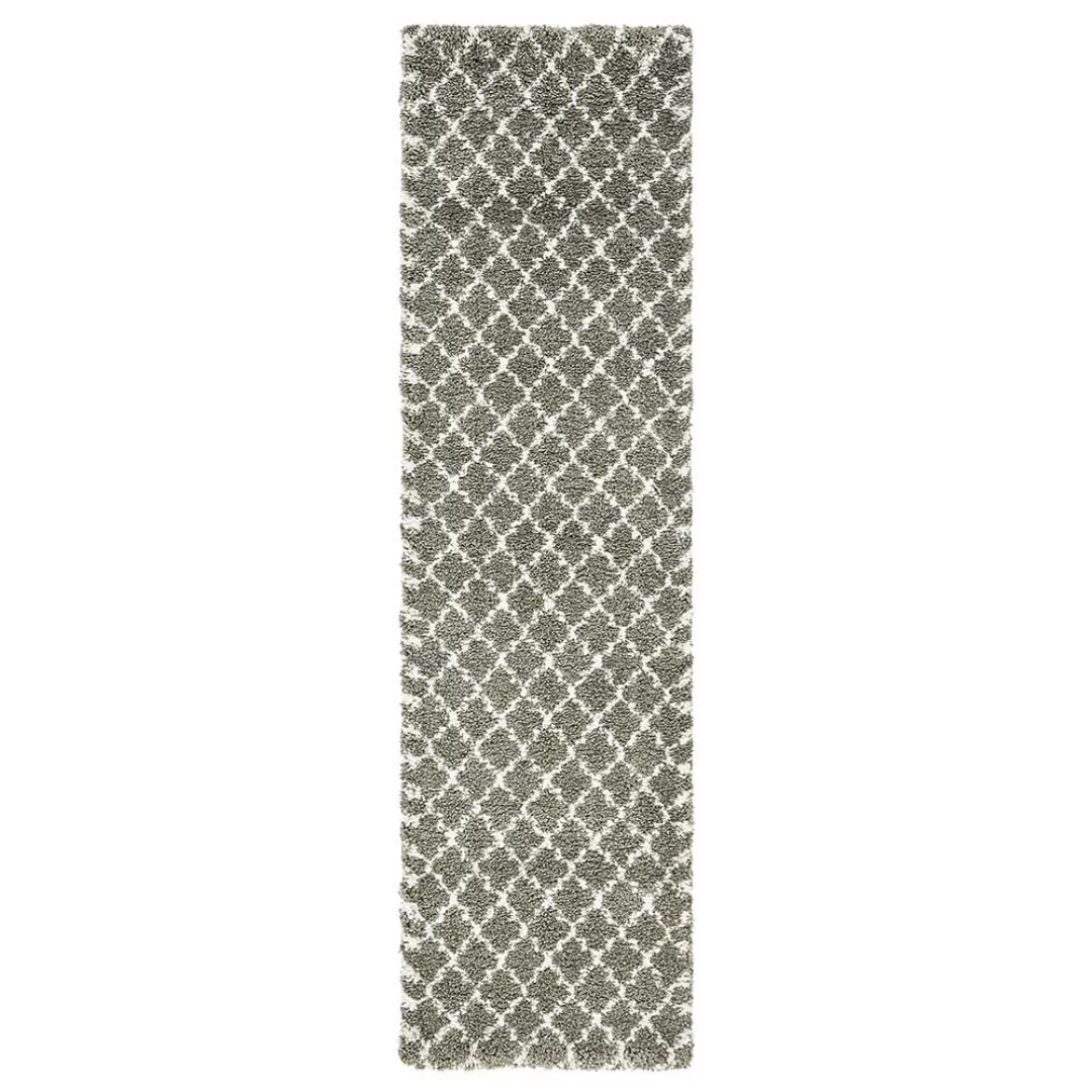 Teppich Shaggy Grau mit Kachelmuster Skandi Design günstig online kaufen