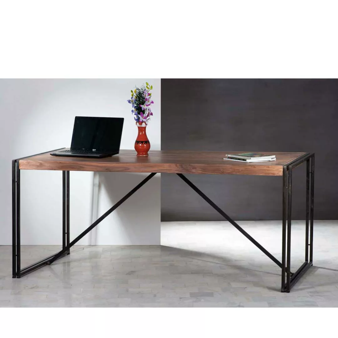 Schreibtisch in Schwarz-Akaziefarben Used Look günstig online kaufen