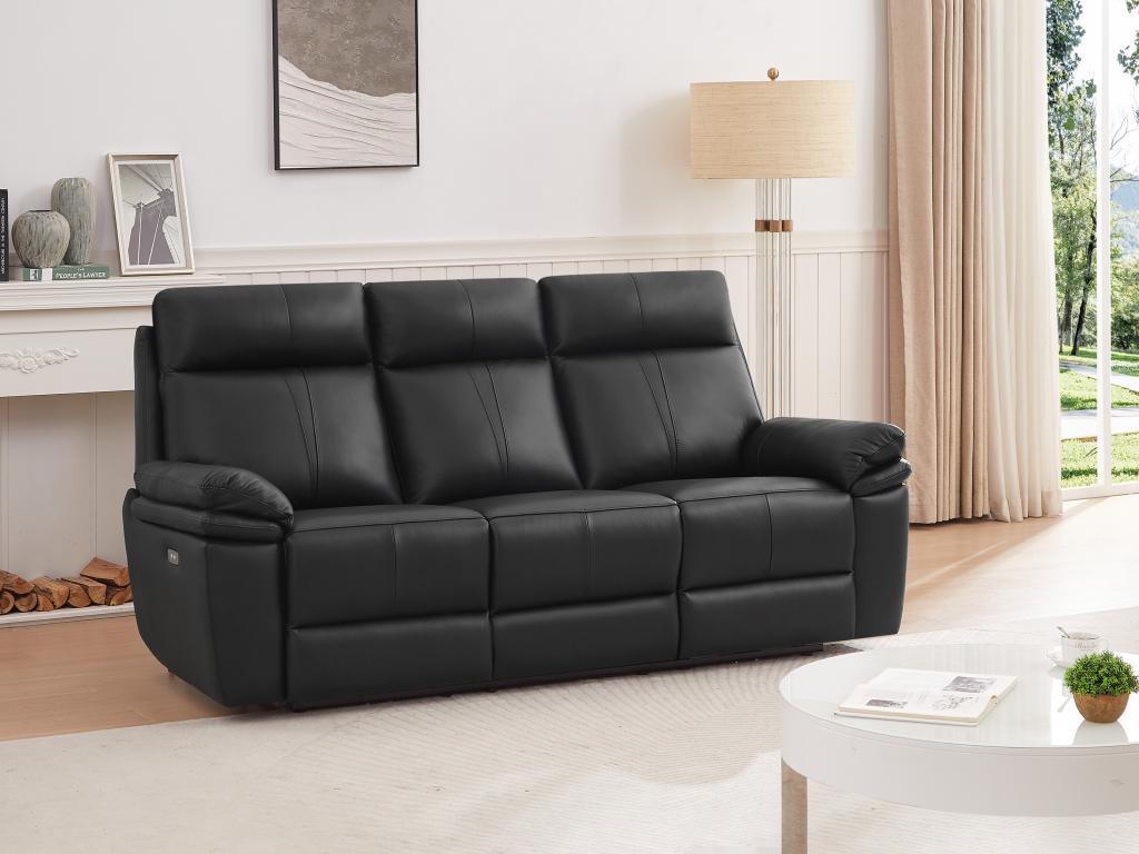 Relaxsofa elektrisch 3-Sitzer - Leder - Schwarz - MESOLA günstig online kaufen