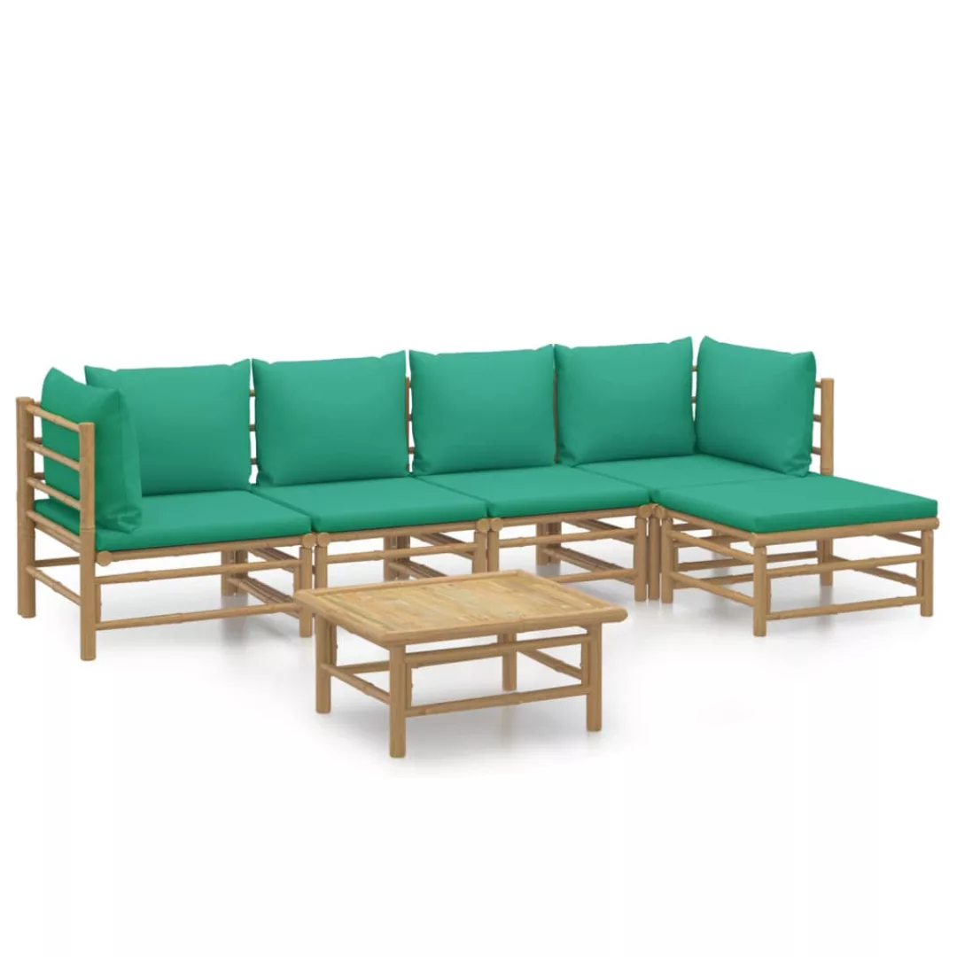 Vidaxl 6-tlg. Garten-lounge-set Mit Grünen Kissen Bambus günstig online kaufen