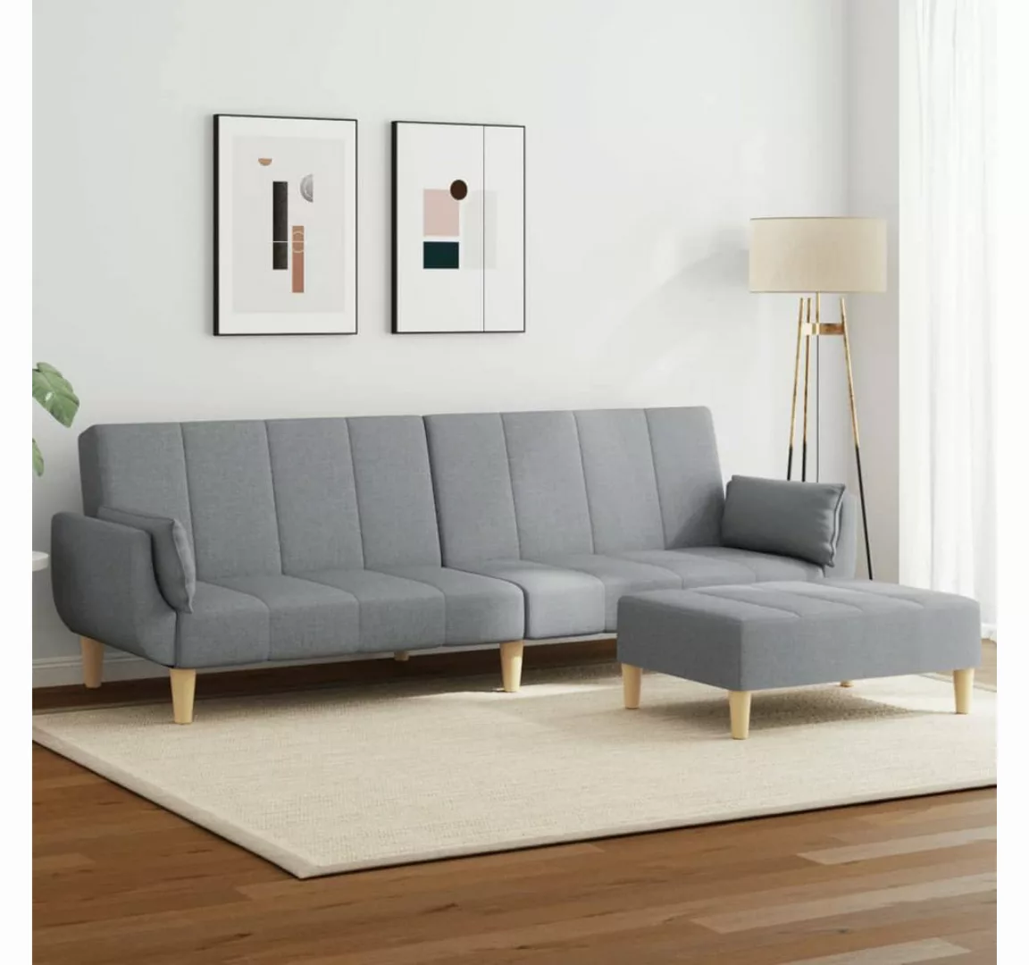 vidaXL Sofa Schlafsofa 2-Sitzer mit Fußhocker Stoff, Hellgrau günstig online kaufen