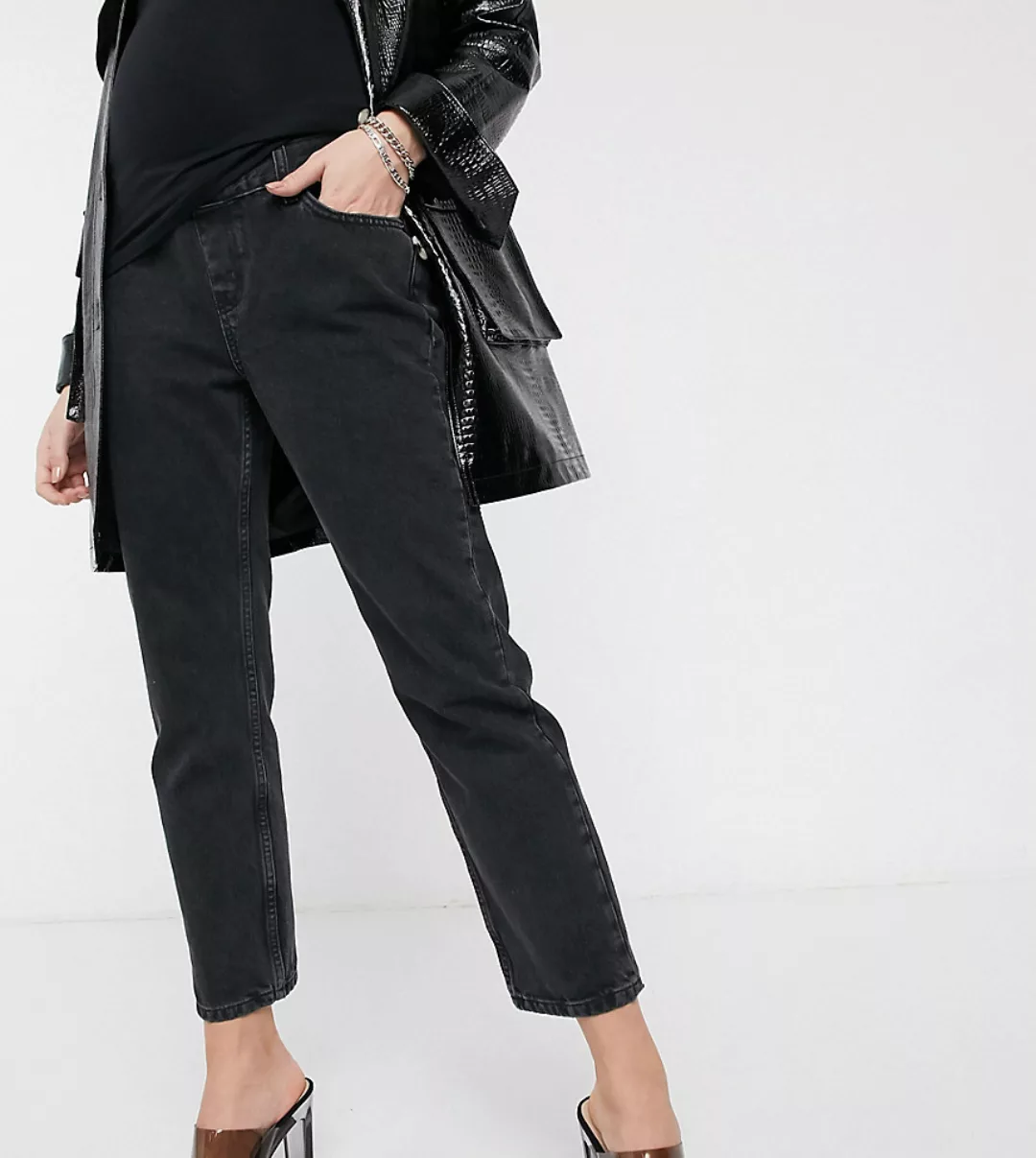Topshop Maternity – Editor – Jeans in getragenem Schwarz mit Überbauchbund günstig online kaufen